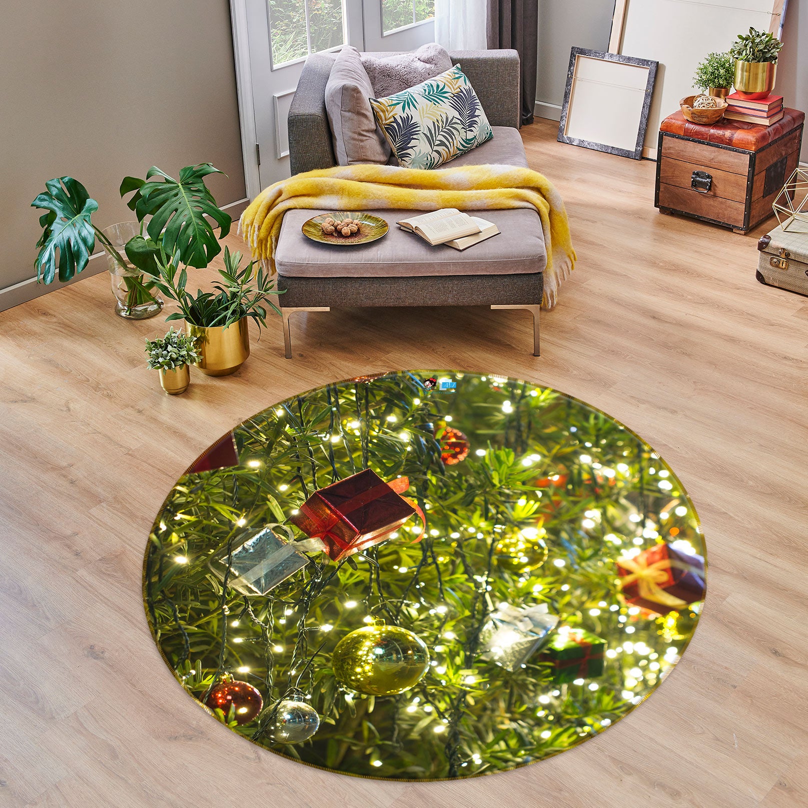 3D Tree Pendant 55214 Christmas Round Non Slip Rug Mat Xmas