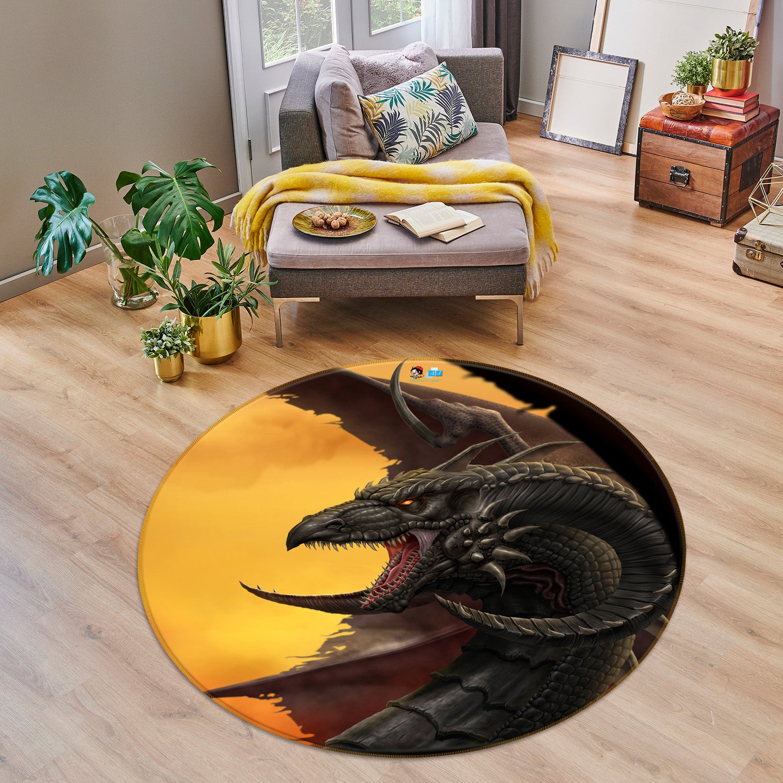 3D Dragon 4159 Tom Wood Rug Round Non Slip Rug Mat