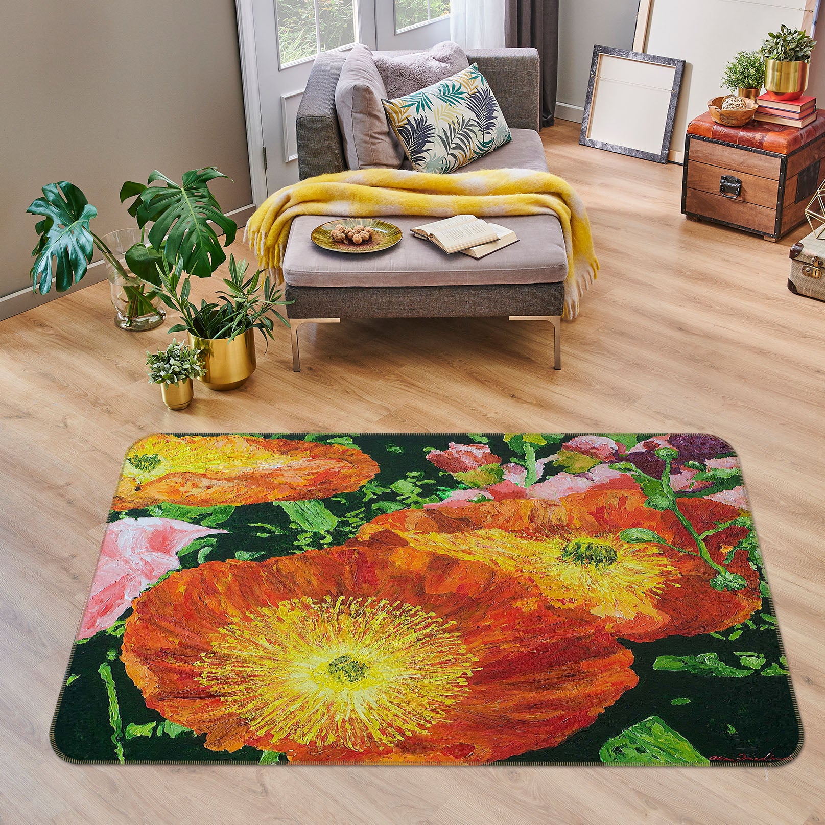 3D Yellow Flower 1038 Allan P. Friedlander Rug Non Slip Rug Mat