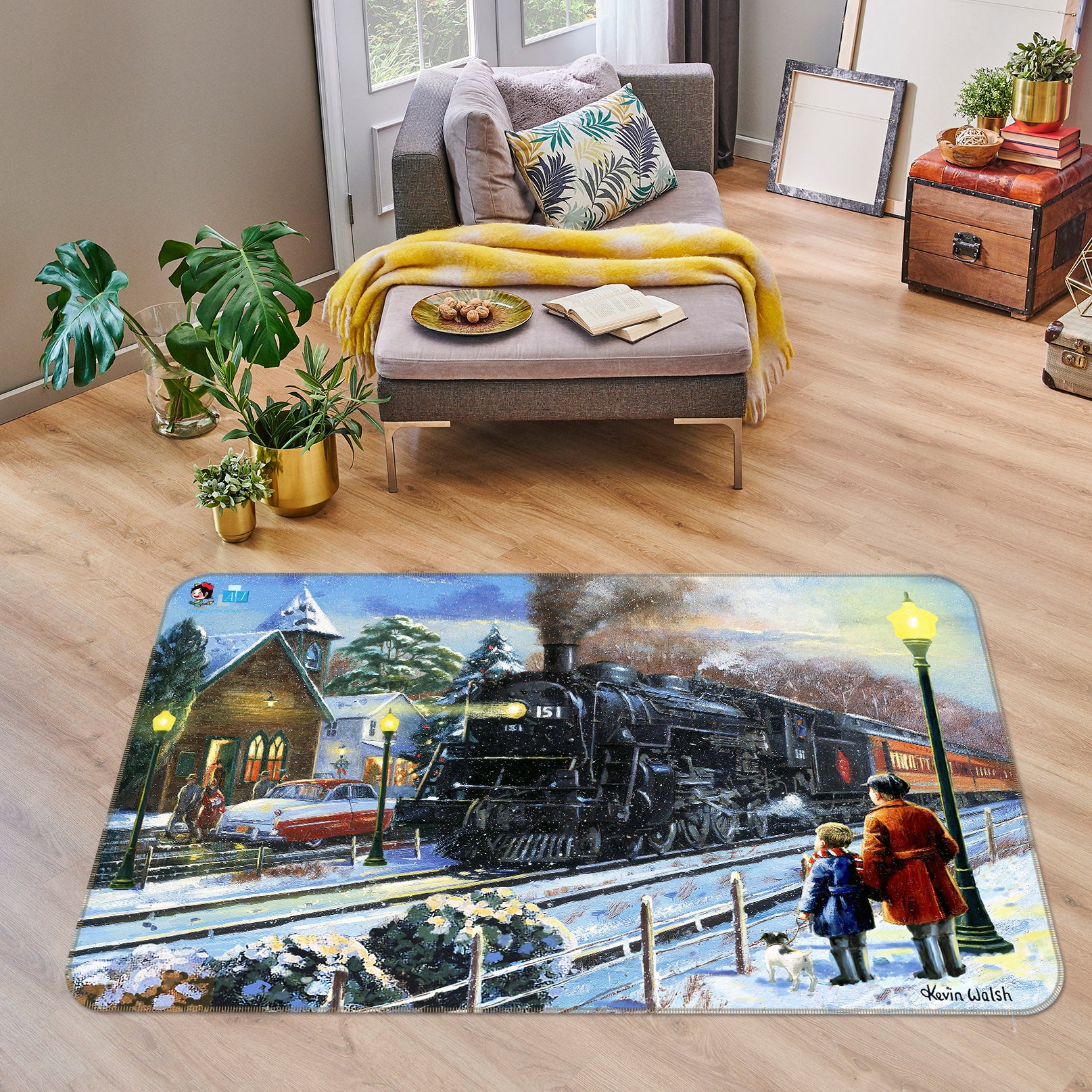 3D Waiting For The Train 018 Kevin Walsh Rug Non Slip Rug Mat