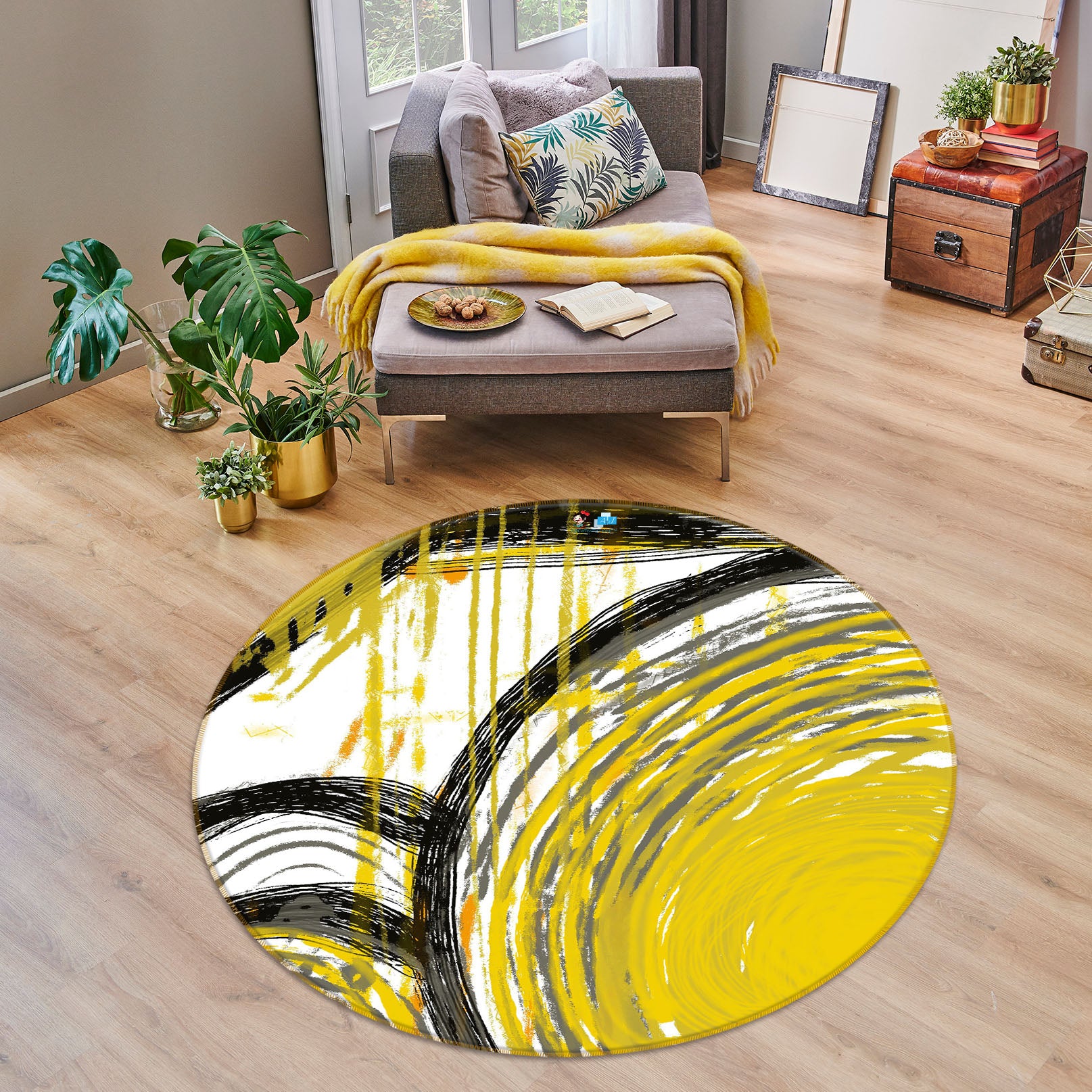 3D Yellow Watercolor 8235 Jacqueline Reynoso Rug Round Non Slip Rug Mat