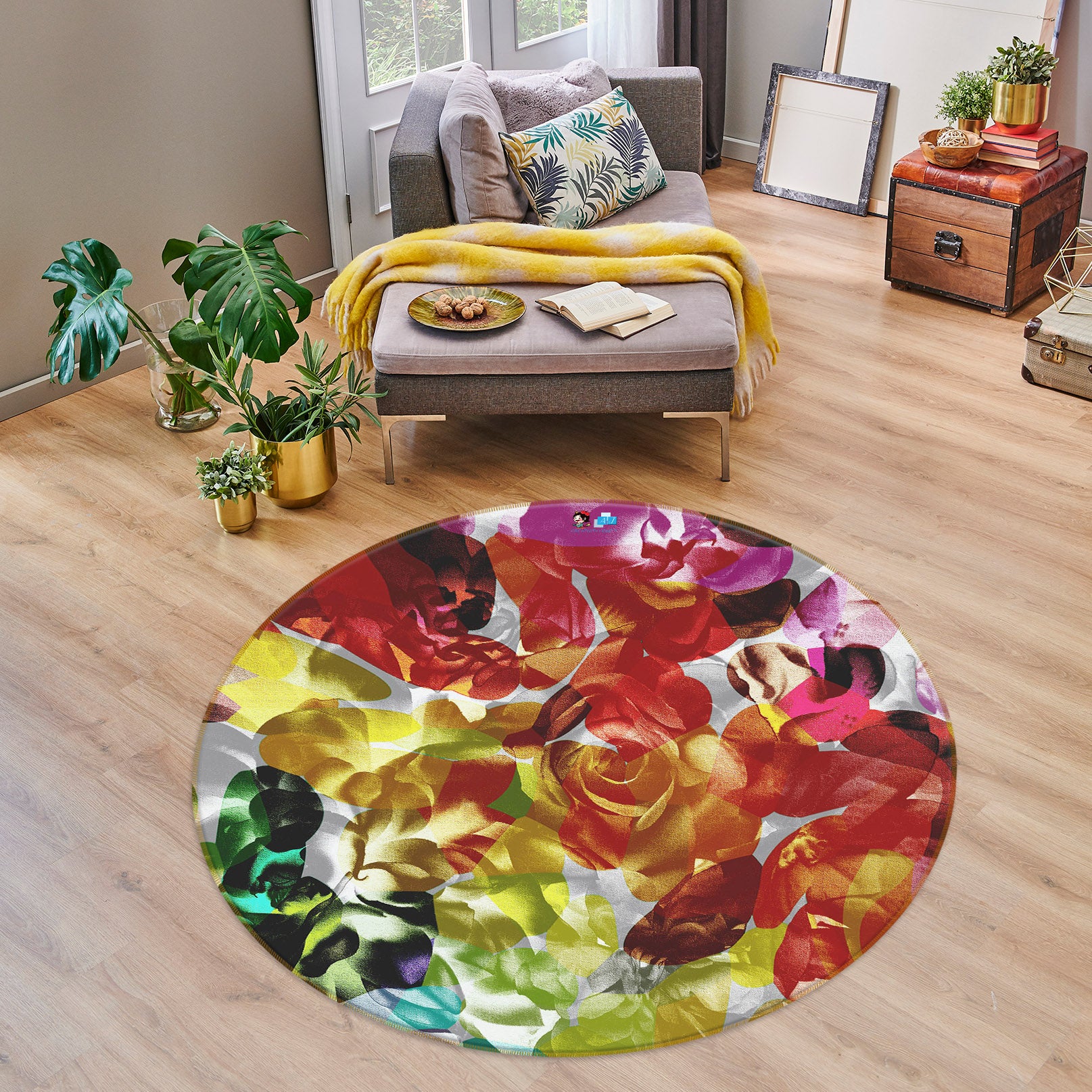 3D Colored Flowers 19195 Shandra Smith Rug Round Non Slip Rug Mat