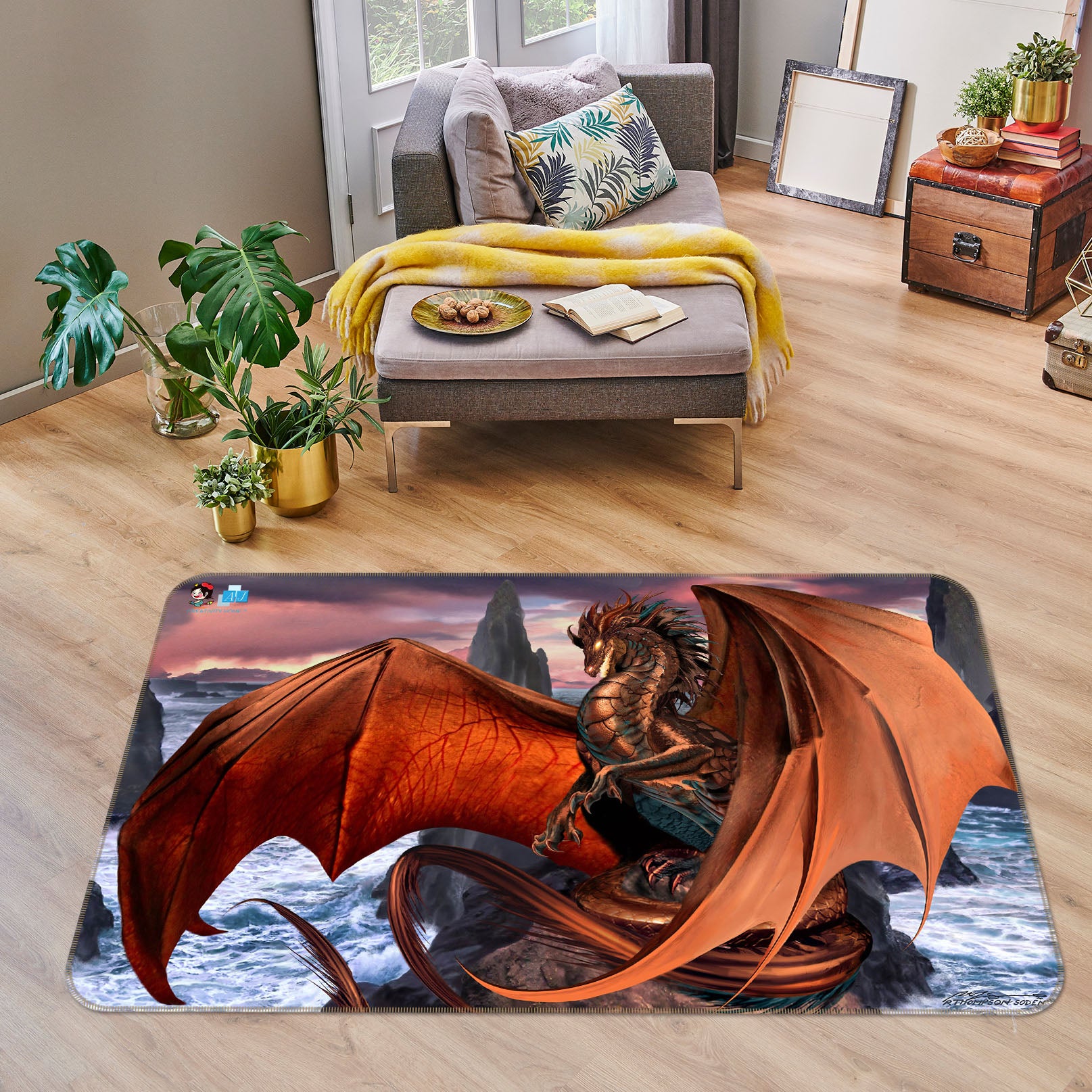 3D Orange Dragon 8203 Ruth Thompson Rug Non Slip Rug Mat