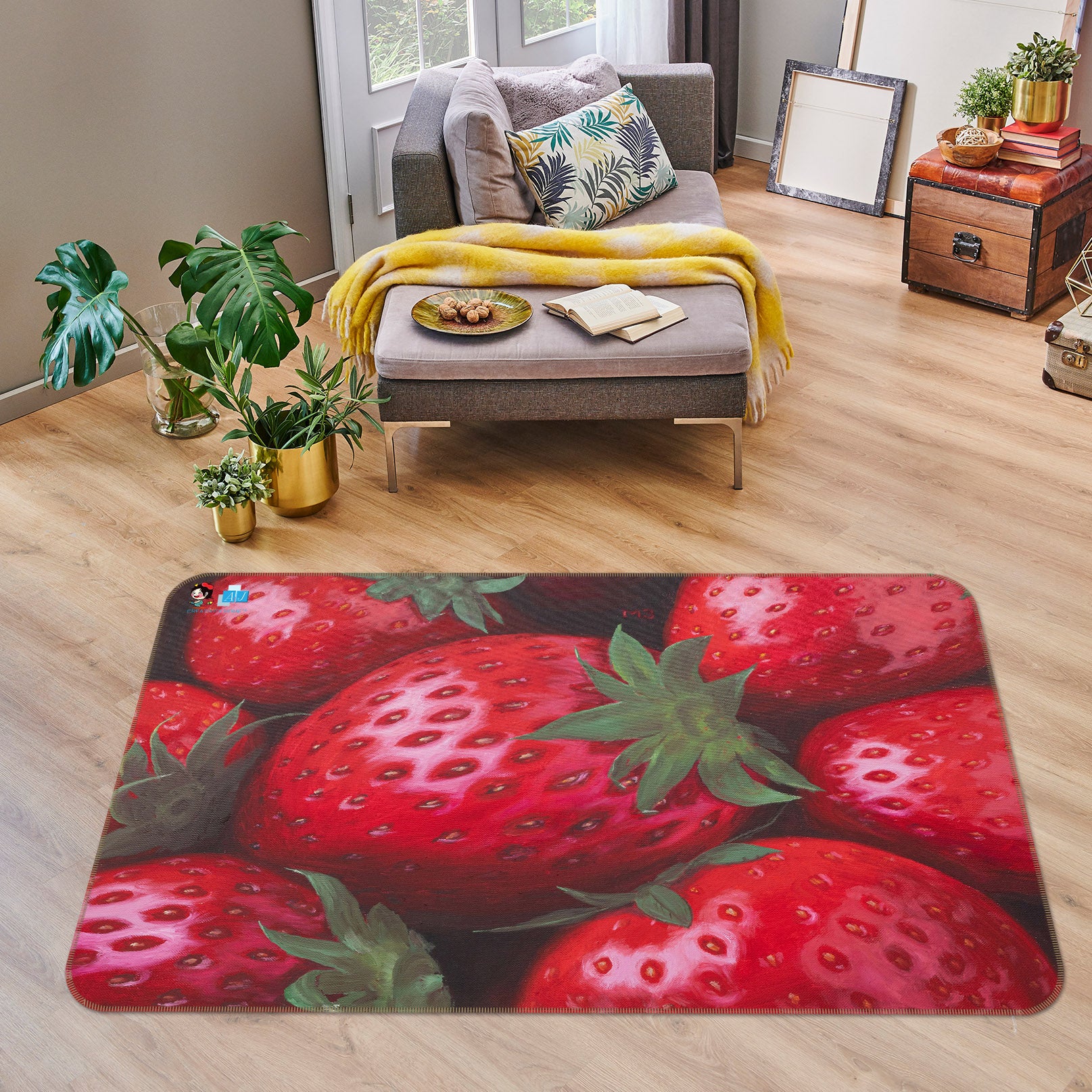 3D Strawberry 18112 Marina Zotova Rug Non Slip Rug Mat