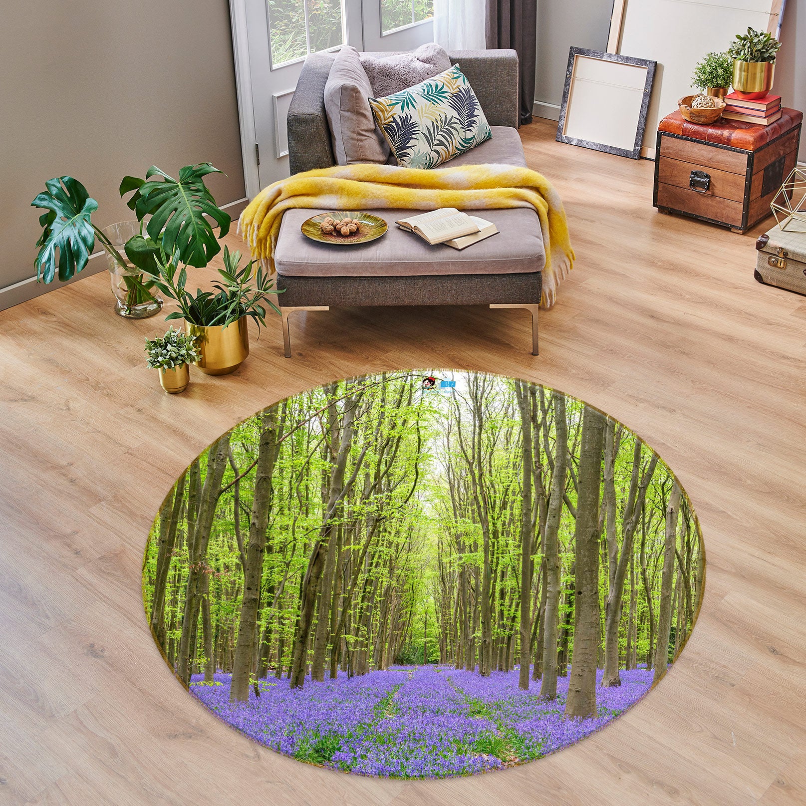 3D Purple Flower Forest 7598 Assaf Frank Rug Round Non Slip Rug Mat