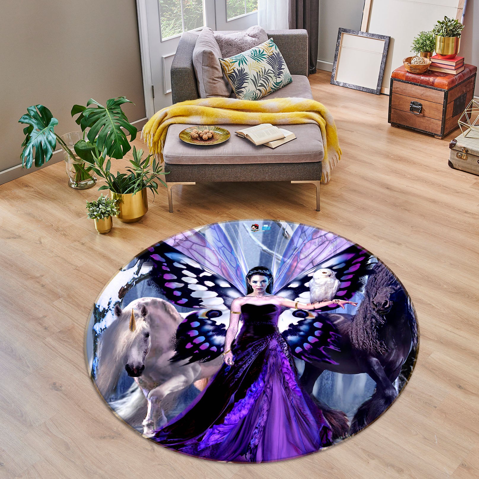 3D Butterfly Woman 8390 Ruth Thompson Rug Round Non Slip Rug Mat