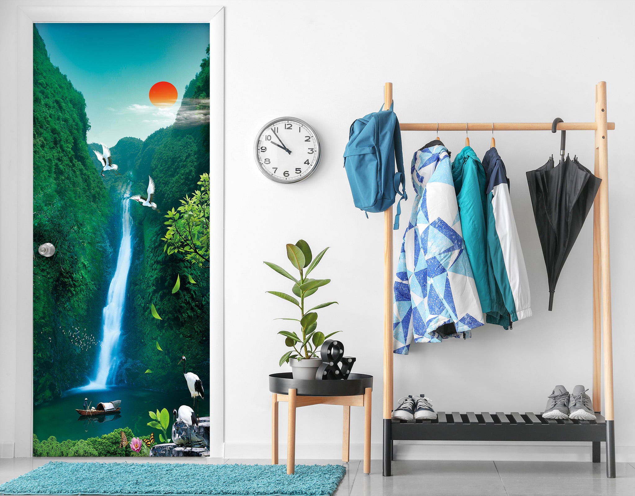 3D Woods Waterfall 031 Door Mural