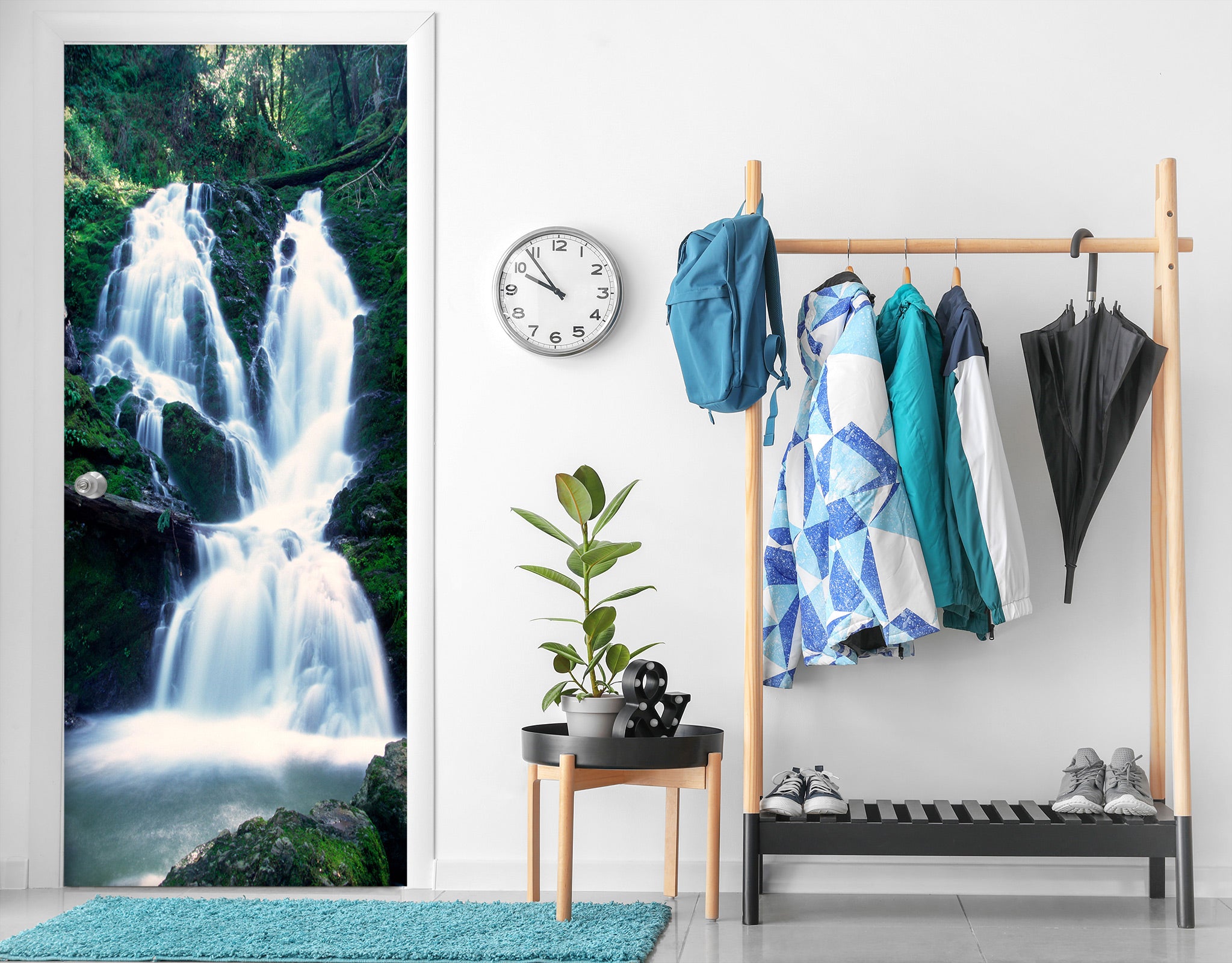 3D White Waterfall Forest 044 Door Mural