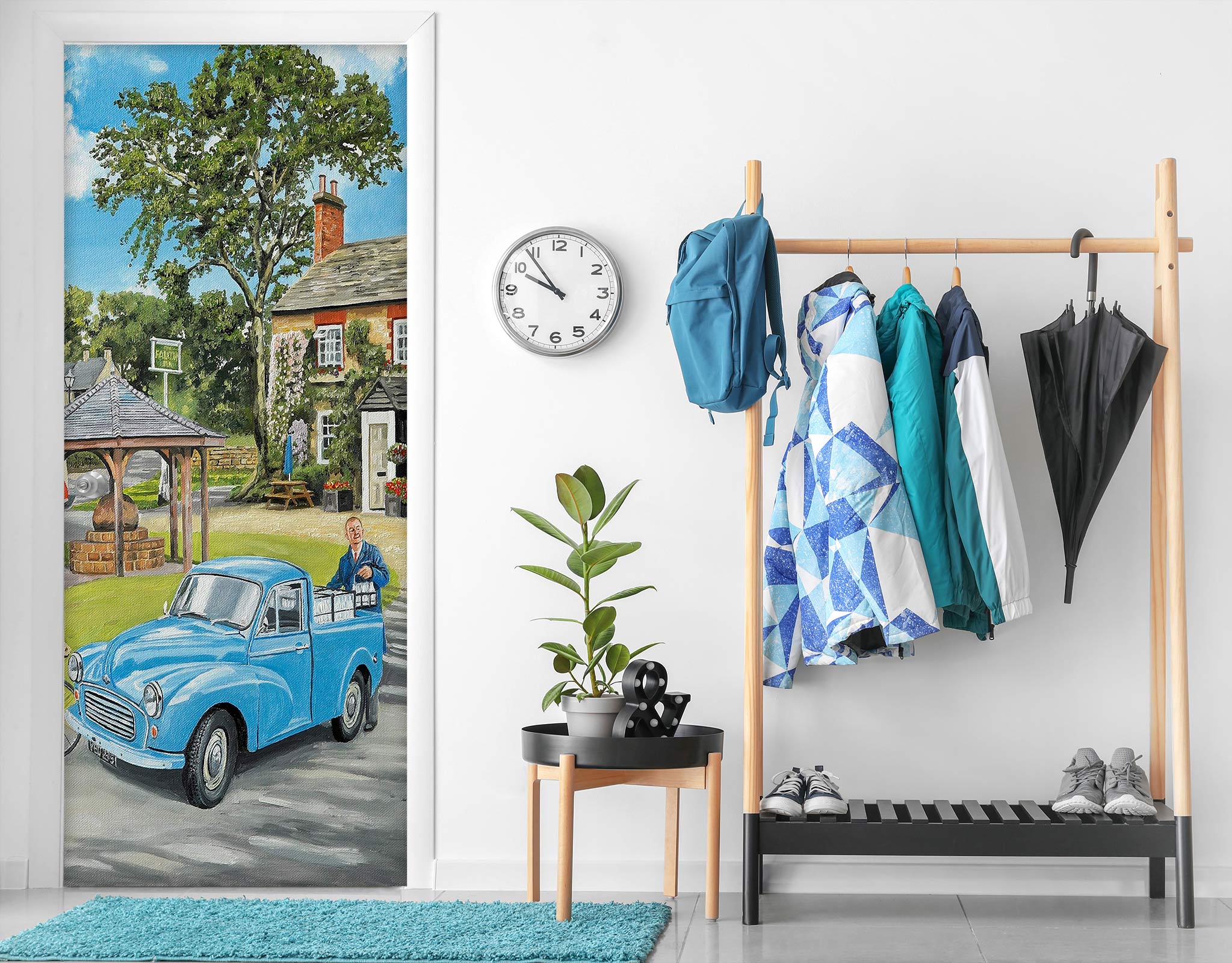 3D Village Blue Car 103197 Trevor Mitchell Door Mural