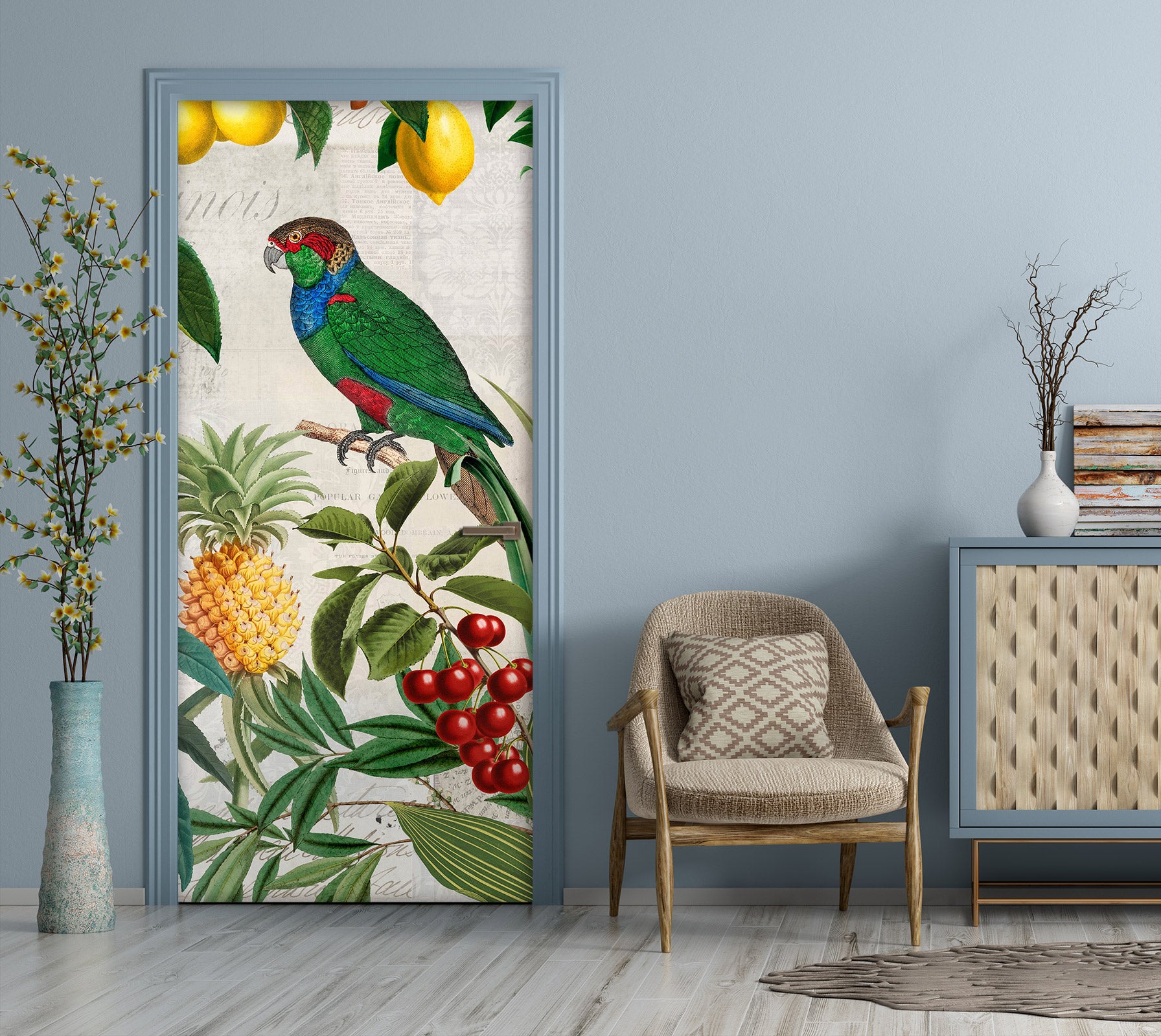 3D Pineapple Cherry Parrot 118132 Andrea Haase Door Mural
