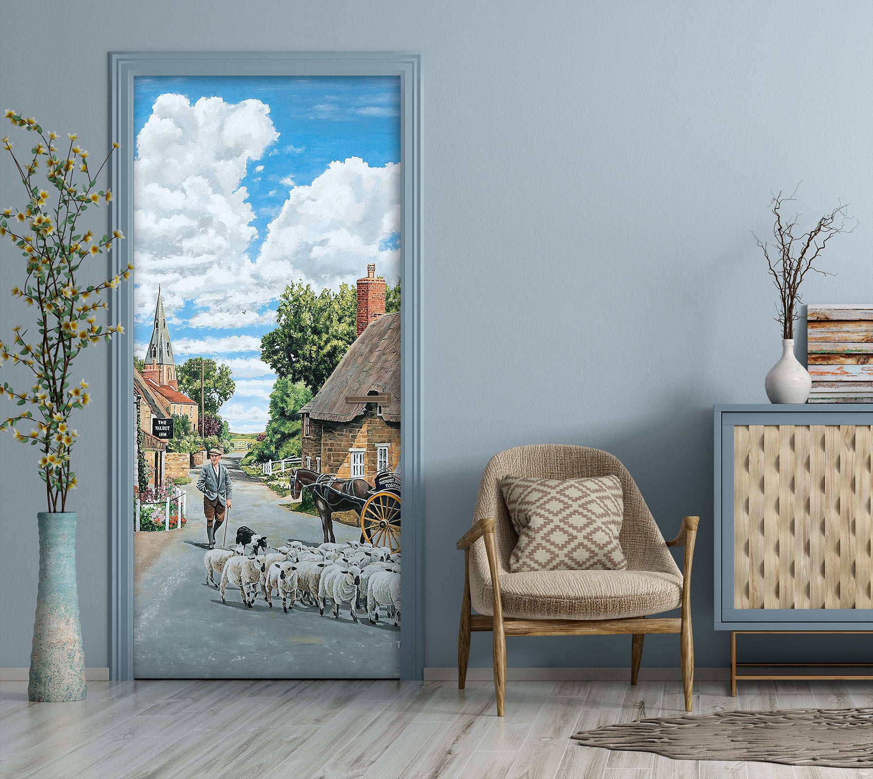 3D Village Flock Sheep 103189 Trevor Mitchell Door Mural