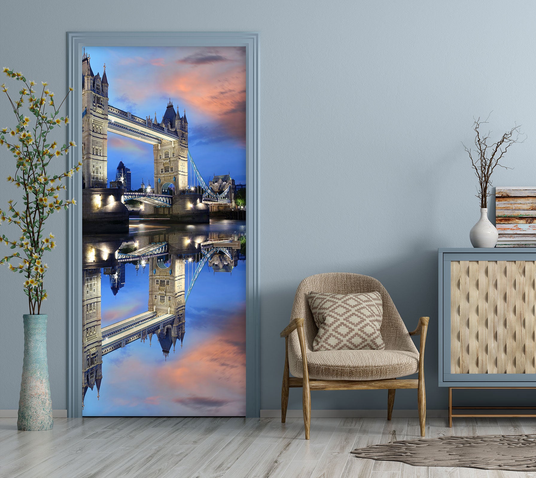 3D City River 169 Door Mural