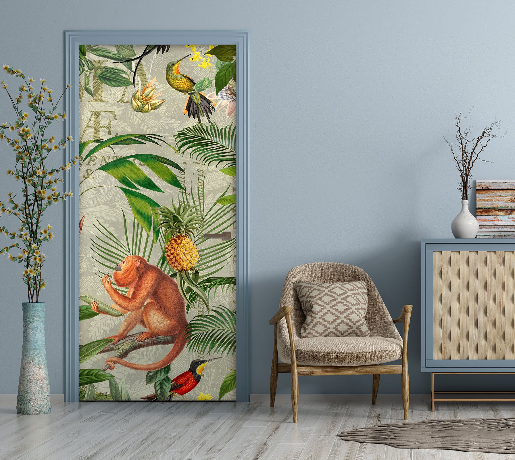 3D Bird Monkey Pineapple Bush 11942 Andrea Haase Door Mural