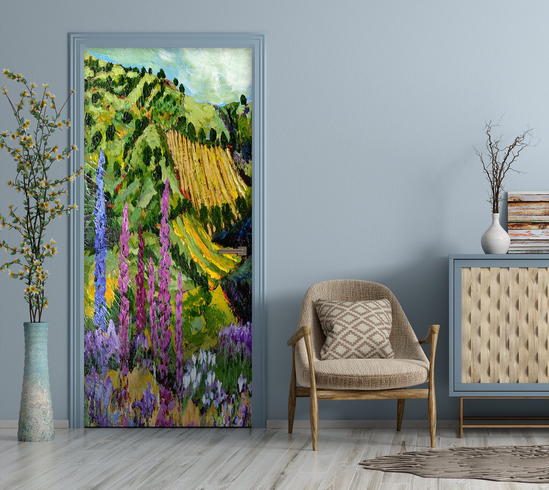 3D Purple Flowers Field Hillside 9324 Allan P. Friedlander Door Mural