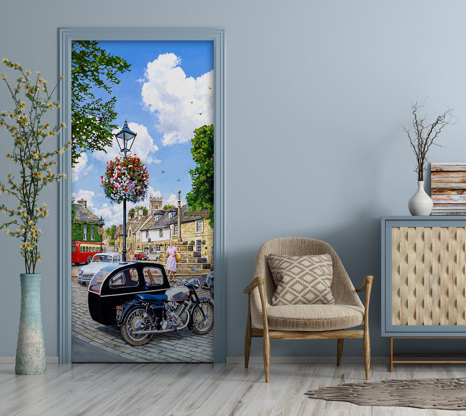 3D Motorcycle Street Light Stairs 103172 Trevor Mitchell Door Mural
