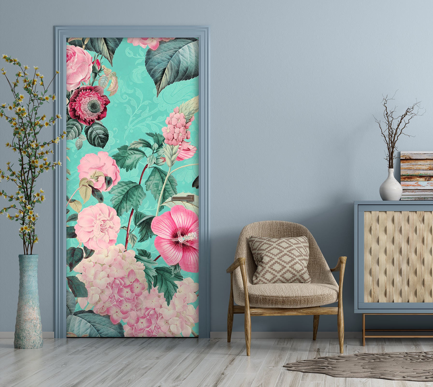 3D Flowers Pink Leaves 118135 Andrea Haase Door Mural