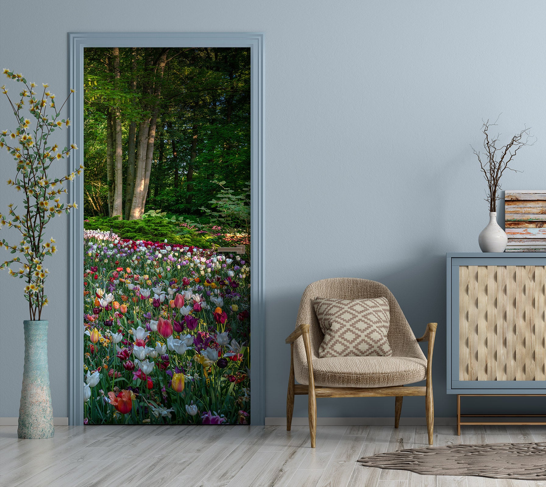 3D Color Flower Lawn Trees 12032 Marco Carmassi Door Mural