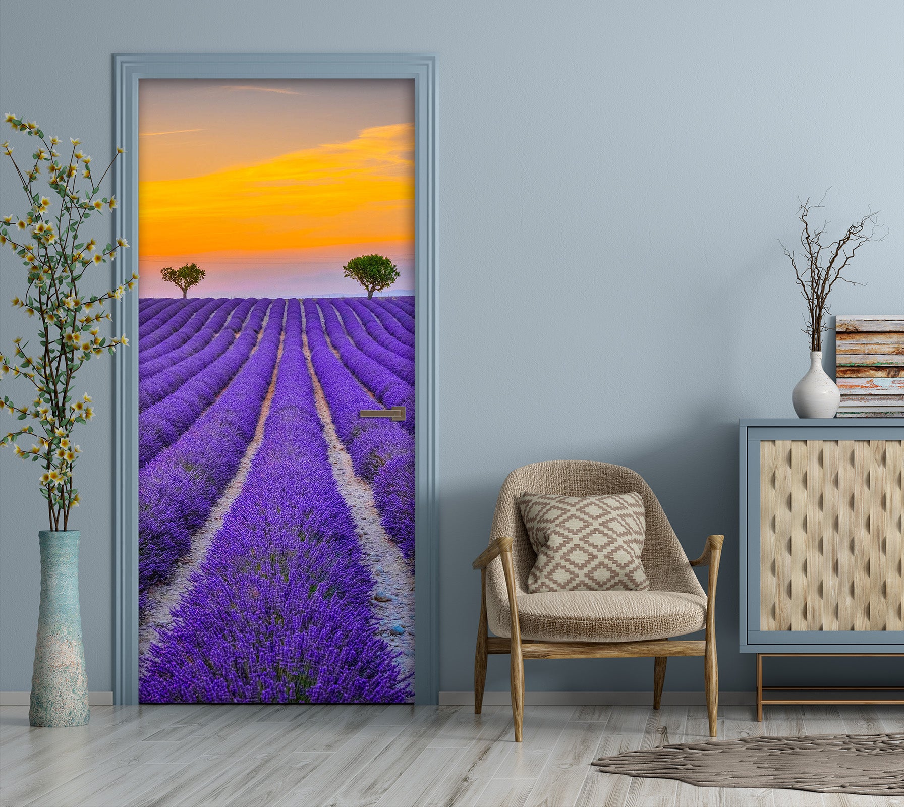 3D Lavender Flower Field 122146 Marco Carmassi Door Mural