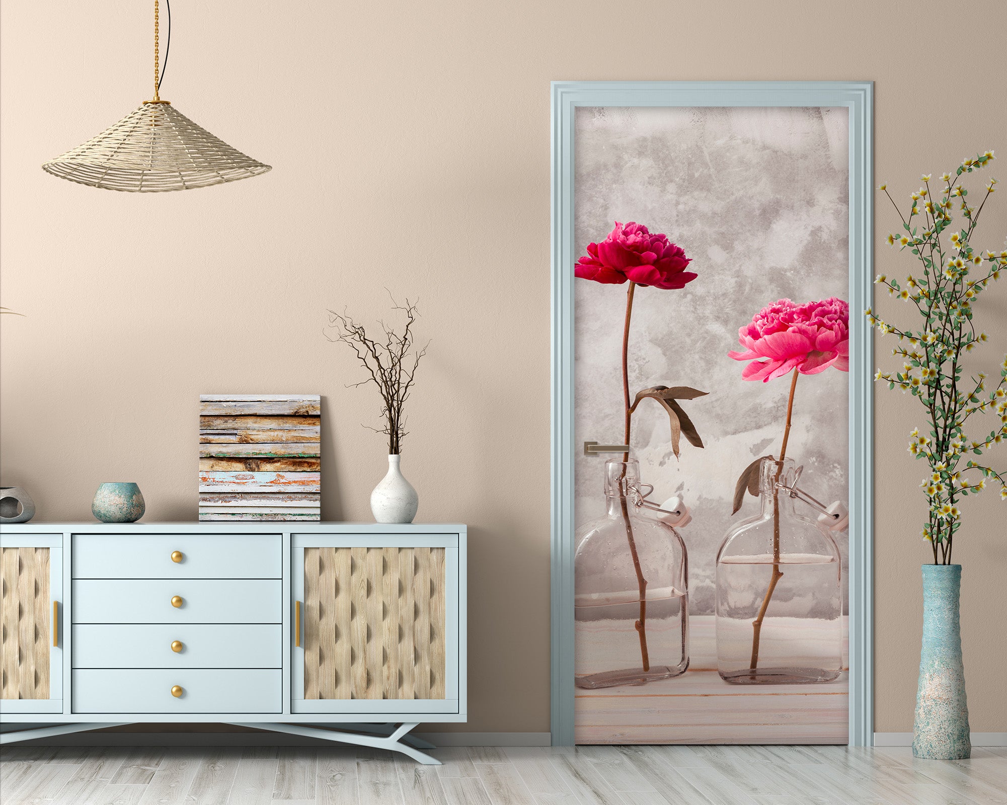 3D Red Flowers 101184 Assaf Frank Door Mural