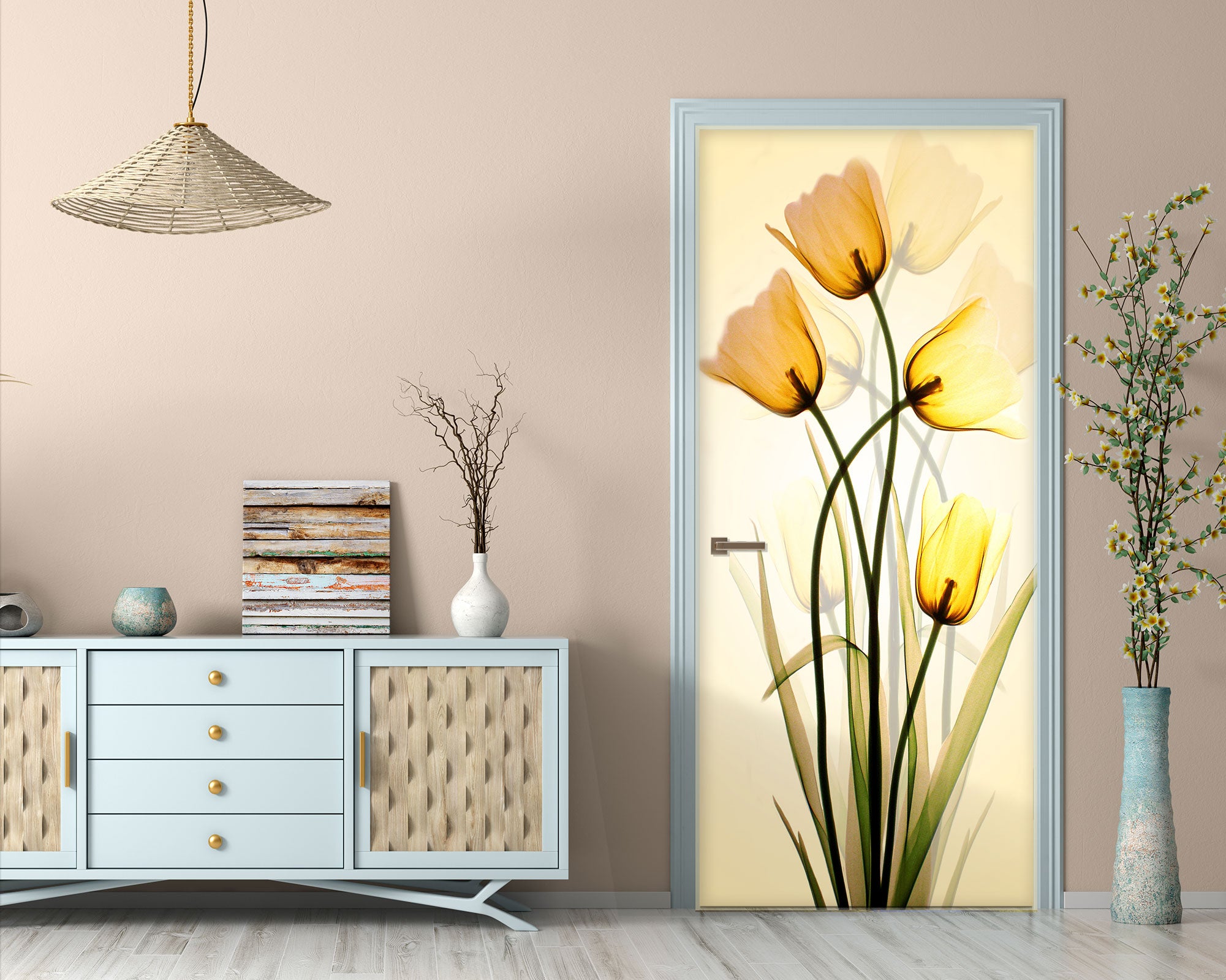 3D Yellow Tulip 061 Door Mural