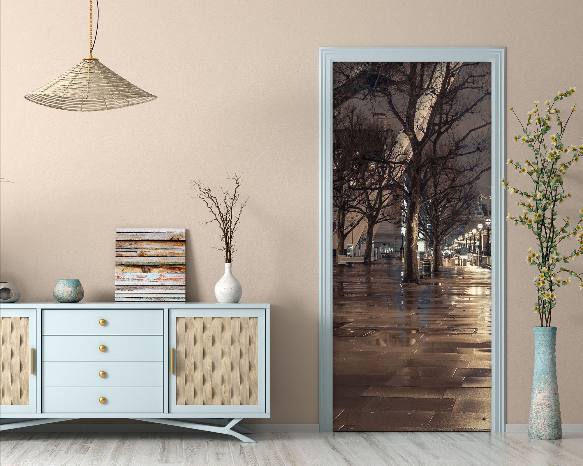 3D Trees Street Night 106141 Assaf Frank Door Mural