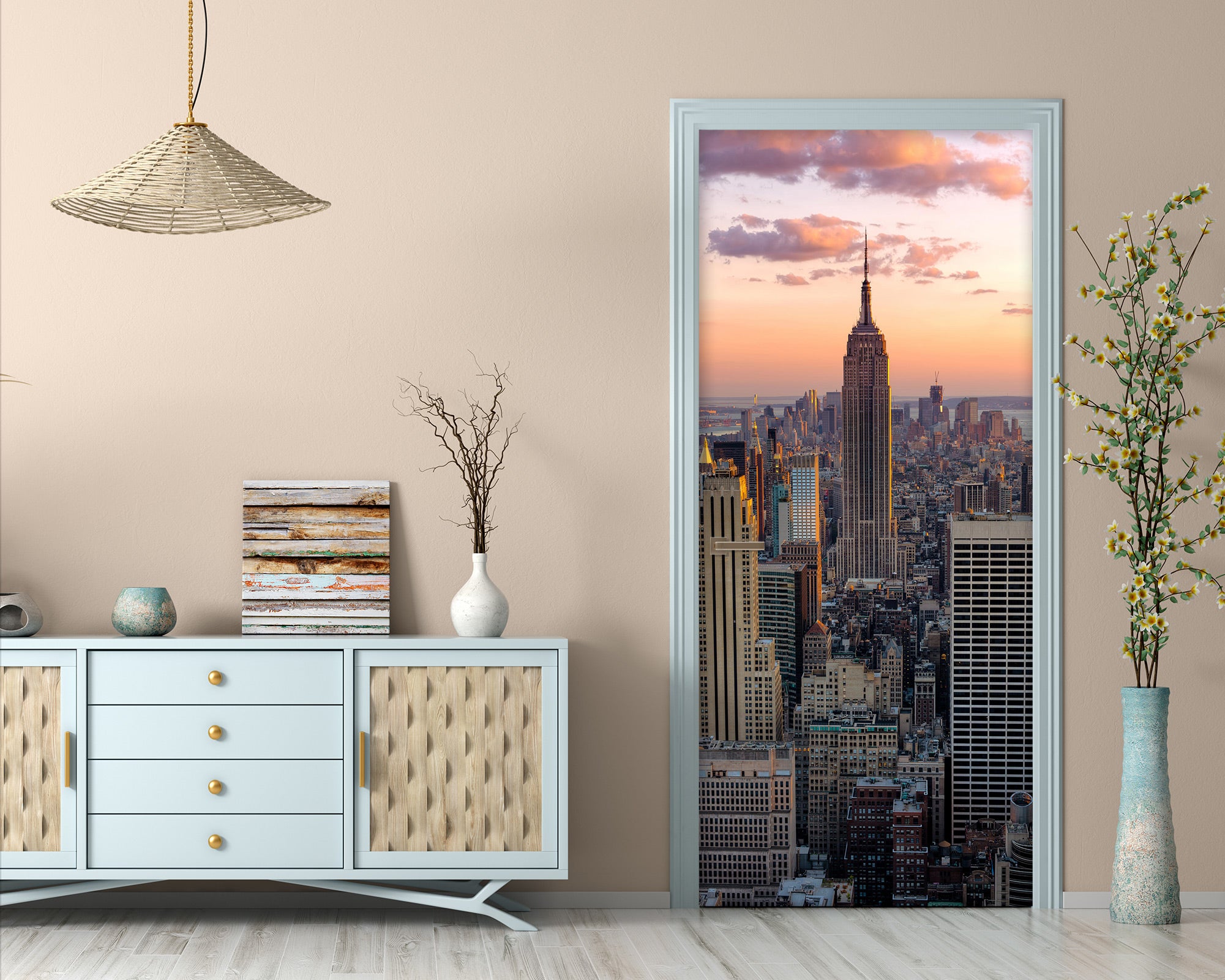 3D Sunset City Building 156 Door Mural
