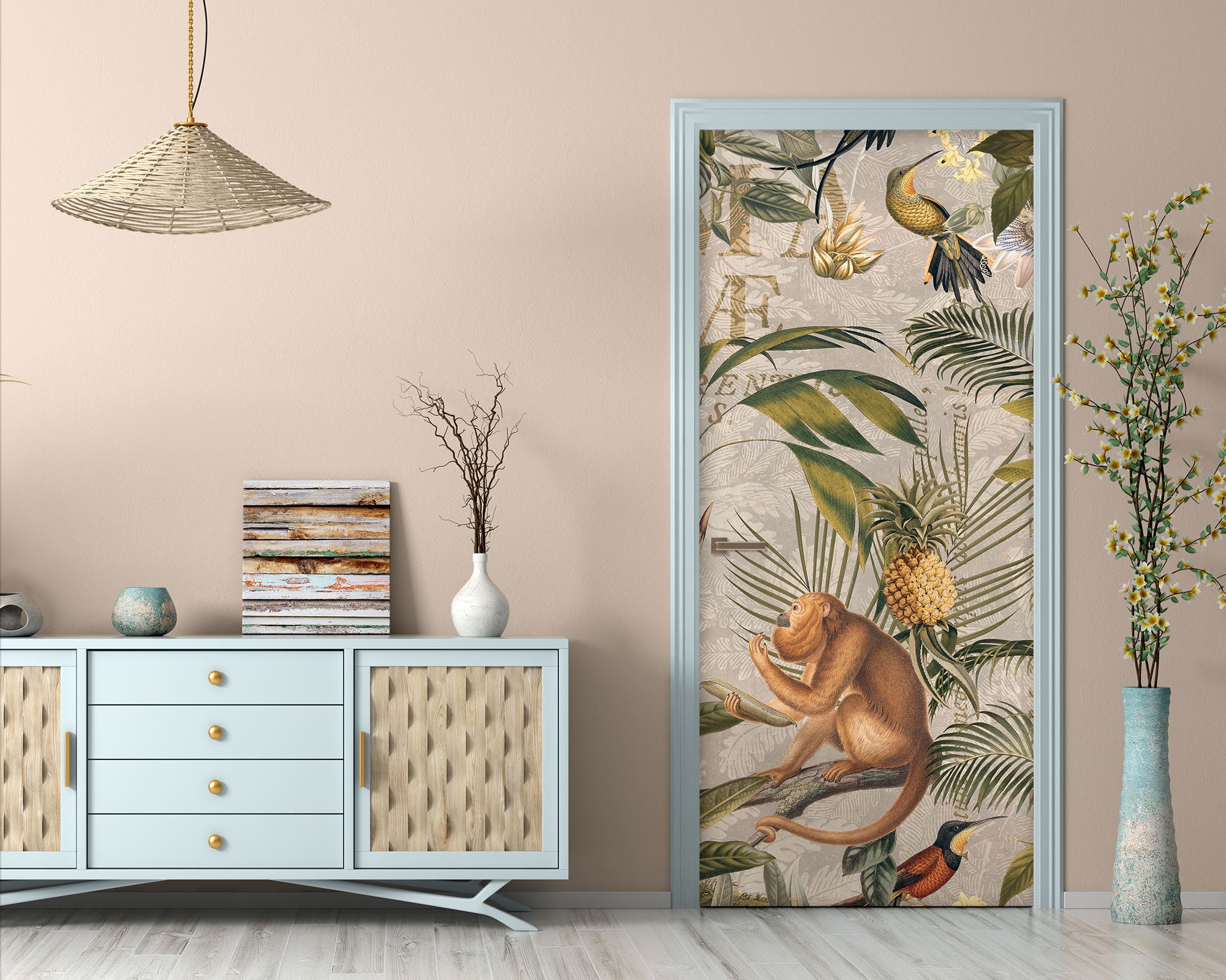 3D Grove Monkey Bird Pineapple 11939 Andrea Haase Door Mural