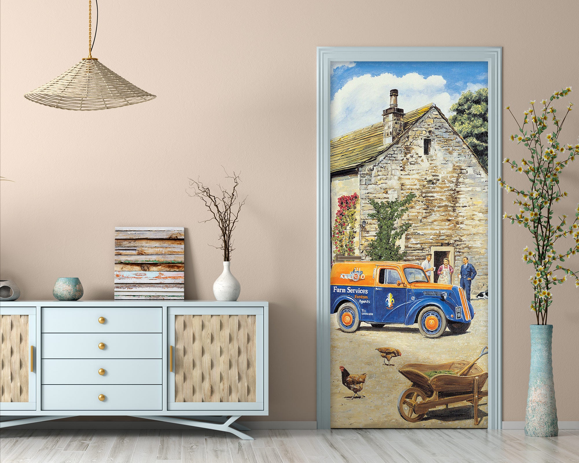 3D Brick House Car Chicken 103161 Trevor Mitchell Door Mural