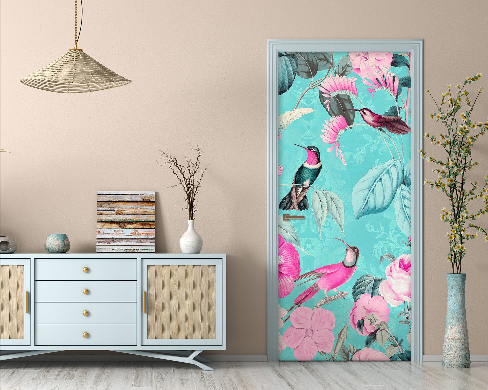 3D Flowers Pink Bird 118142 Andrea Haase Door Mural