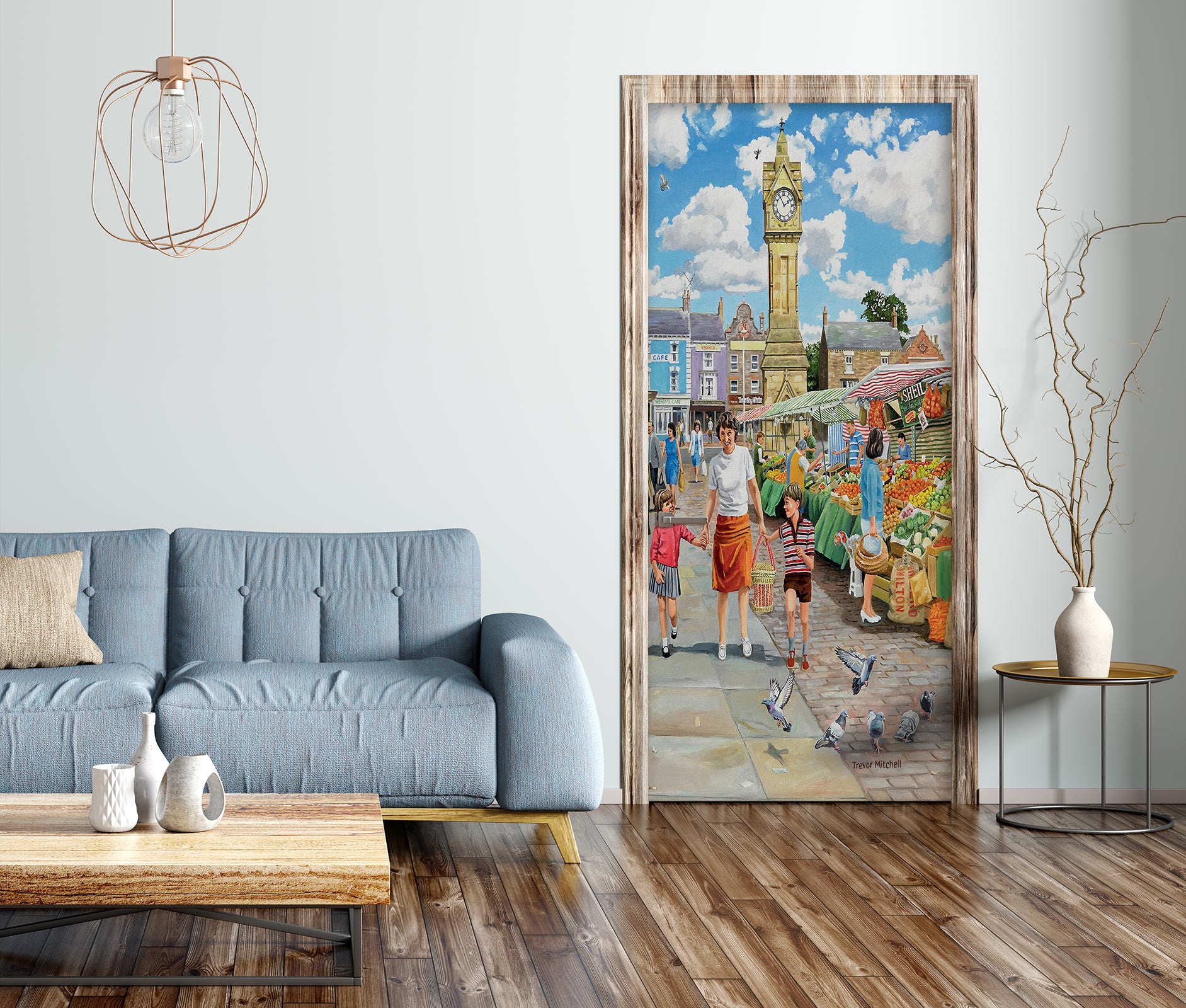 3D Clock Tower Flower Bush Traveler 10308 Trevor Mitchell Door Mural