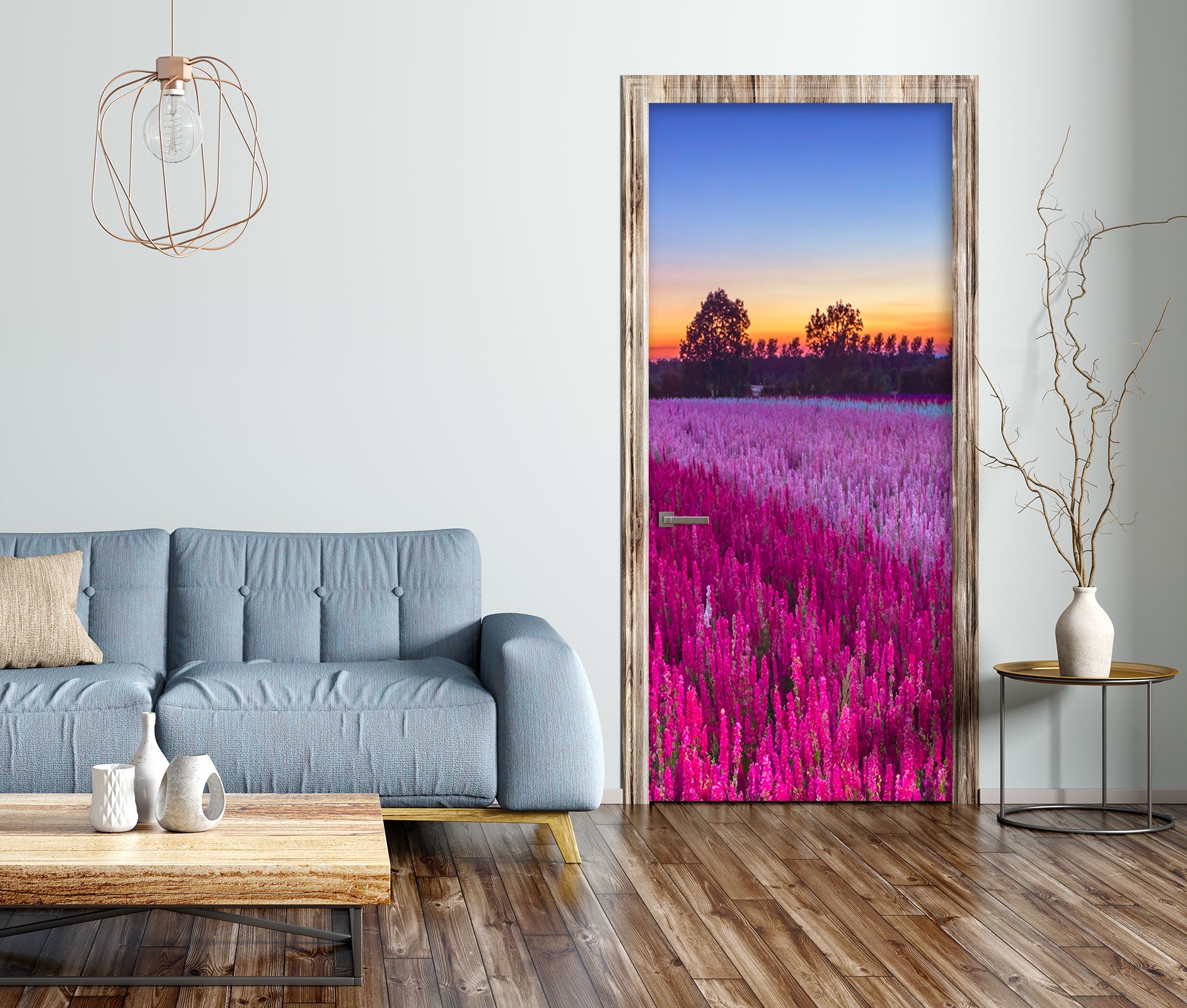 3D Pink Red Flower Field 10701 Assaf Frank Door Mural