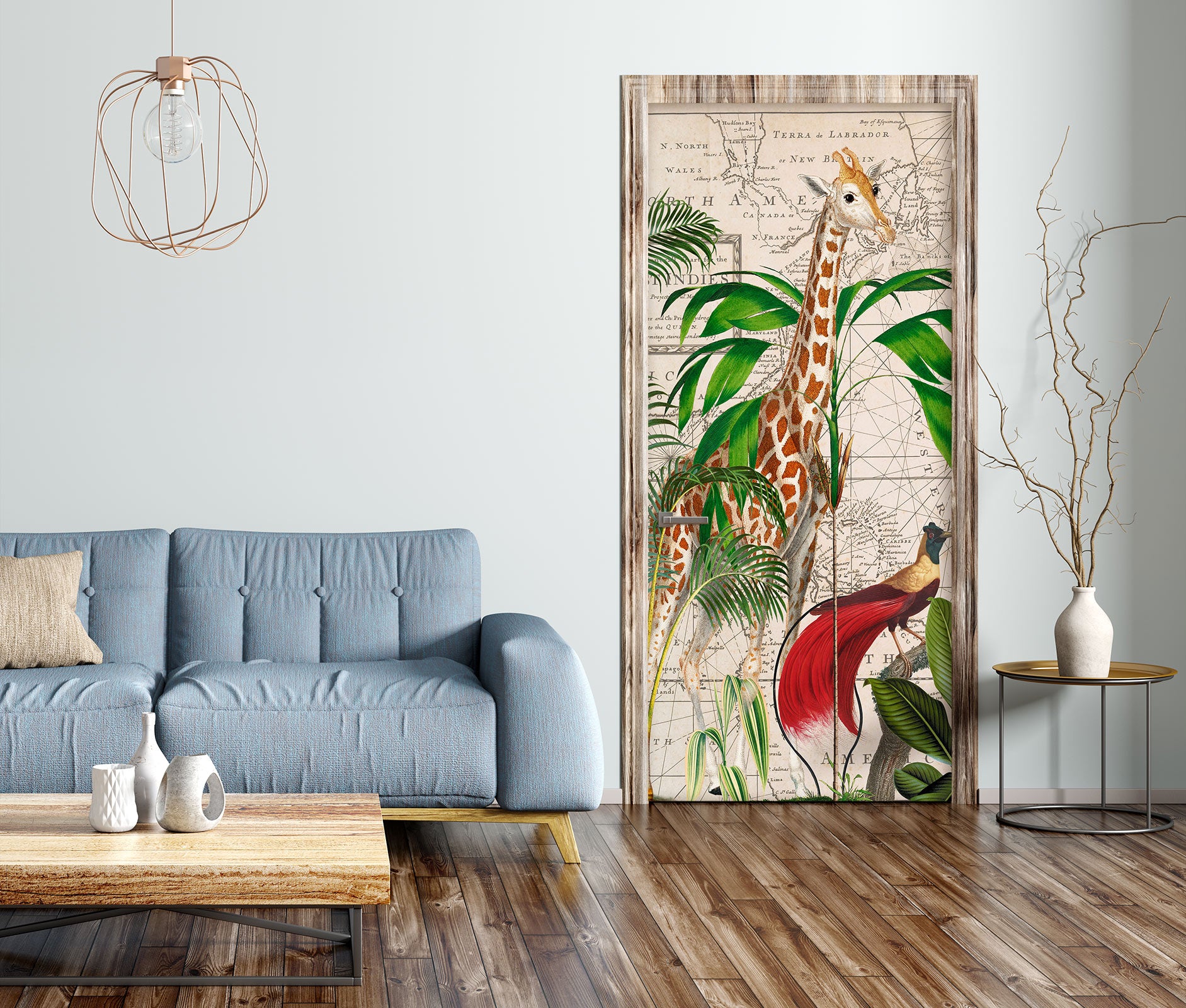 3D Leaves Giraffe Red Bird 11959 Andrea Haase Door Mural