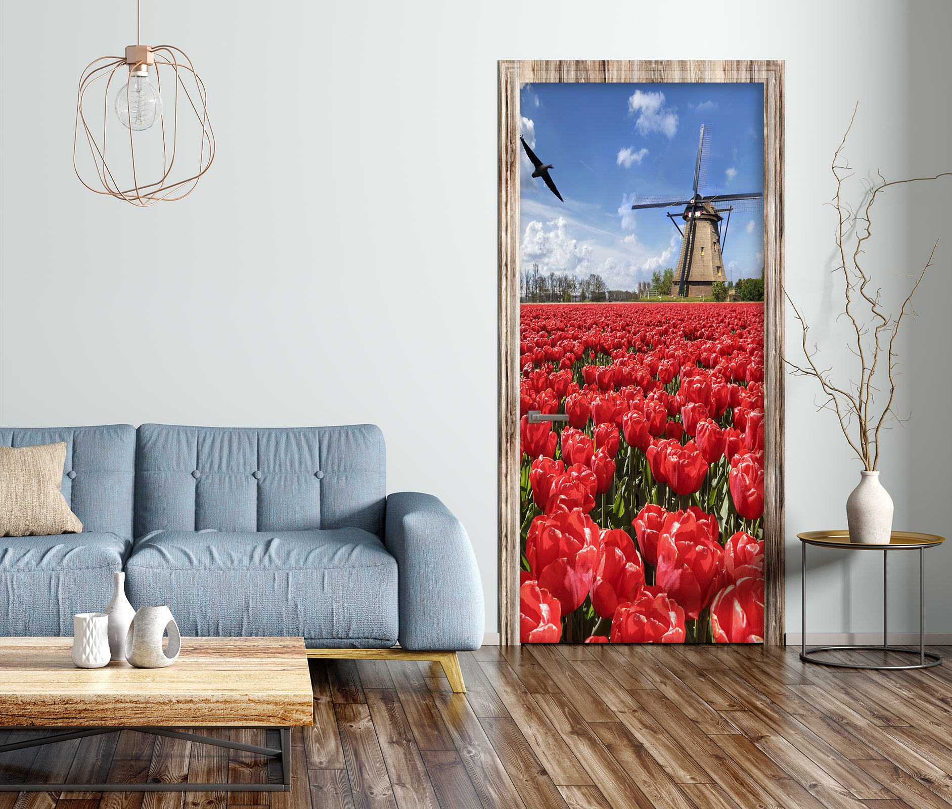 3D Windmill Red Flower 210 Door Mural
