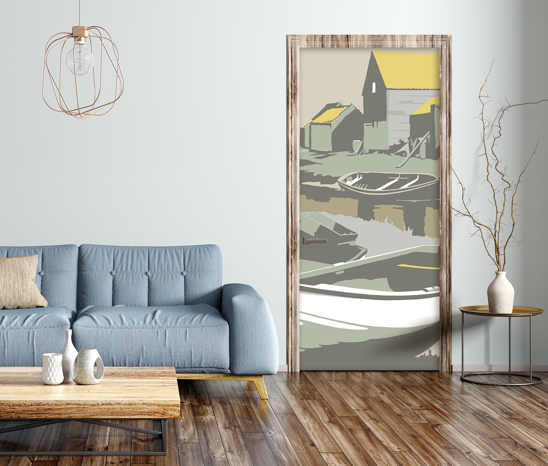 3D Shore Boat House 9276 Steve Read Door Mural