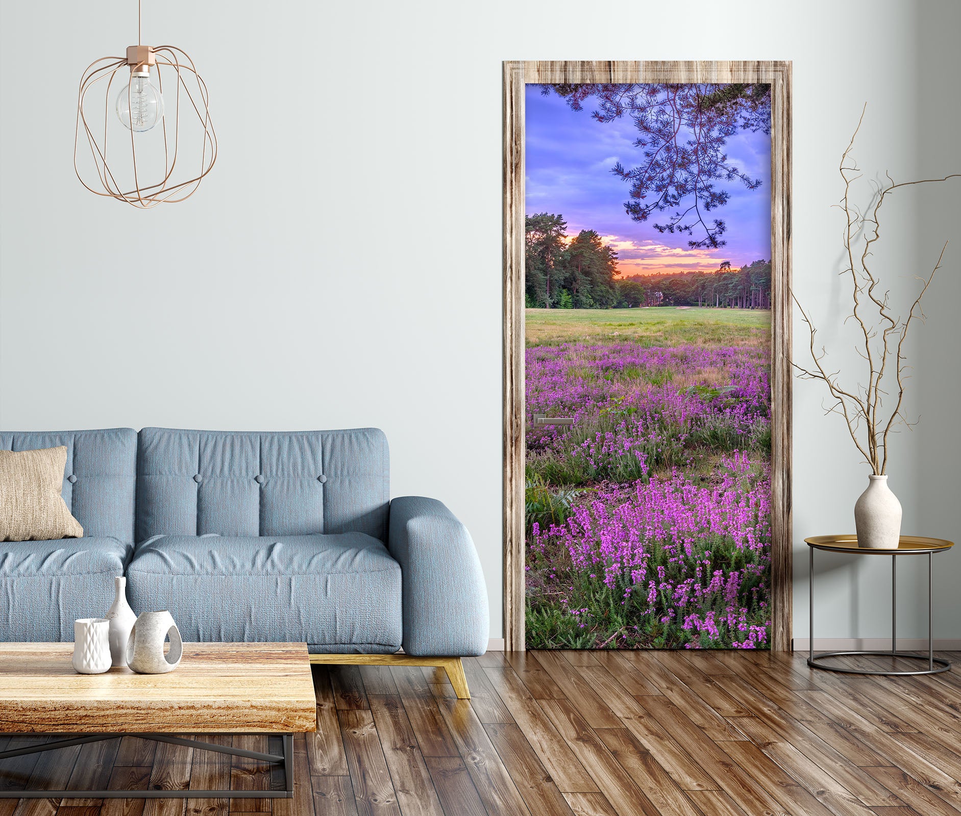 3D Grassland Purple Flowers 101225 Assaf Frank Door Mural