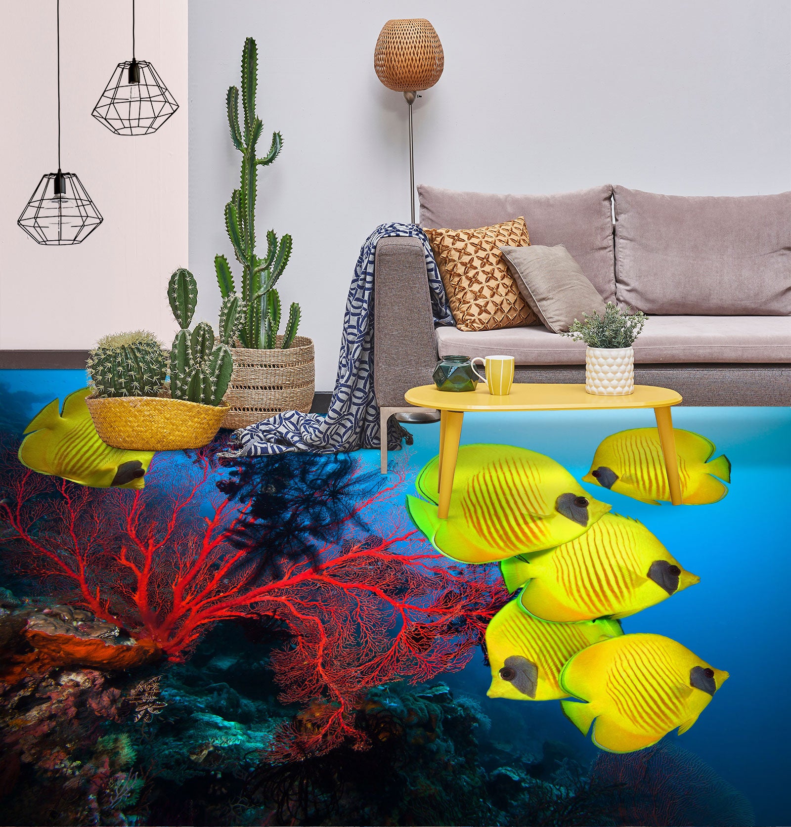 3D Fluorescent Yellow Fish 647 Floor Mural  Wallpaper Murals Rug & Mat Print Epoxy waterproof bath floor