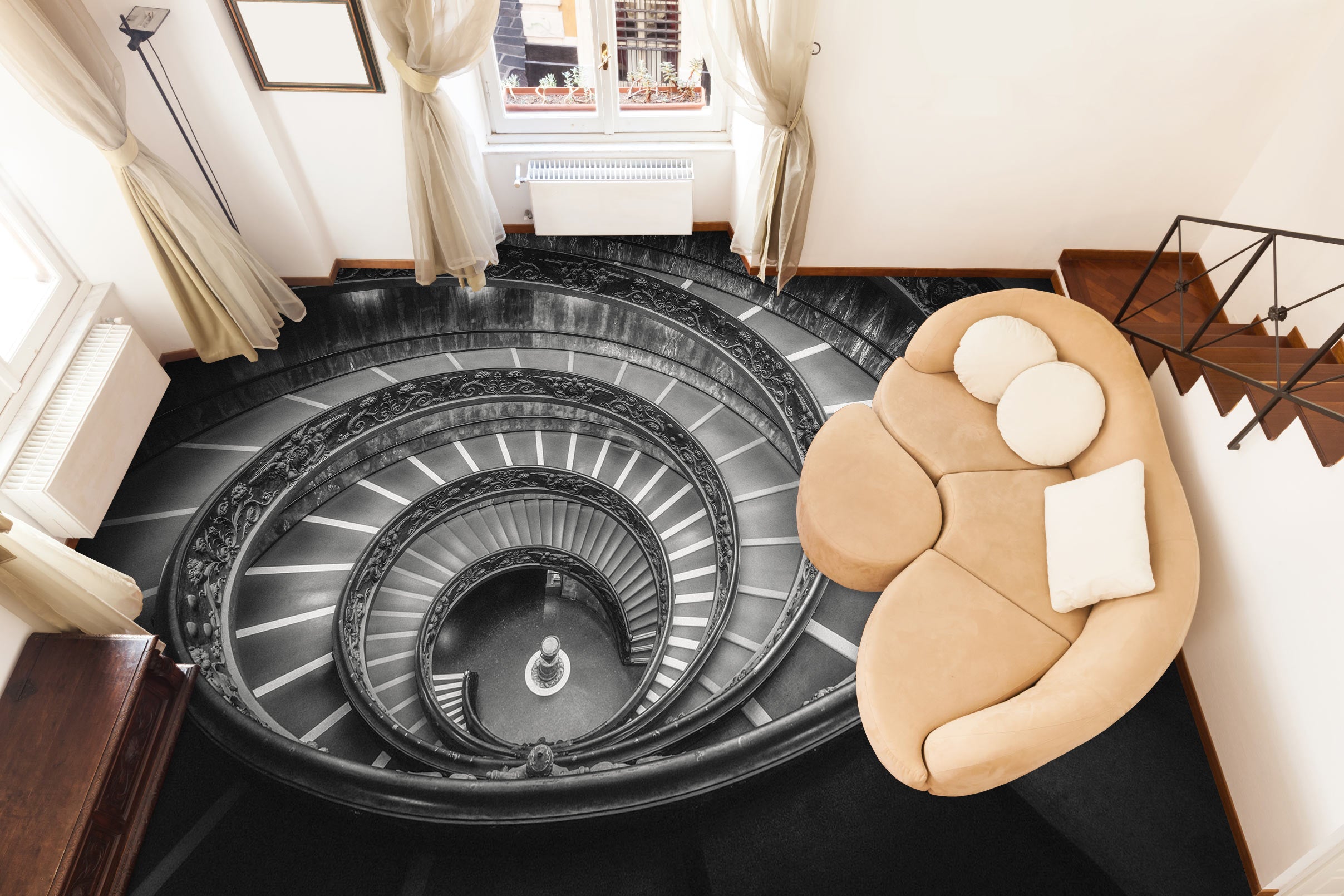 3D Black Spiral Staircase 1176 Floor Mural  Wallpaper Murals Self-Adhesive Removable Print Epoxy