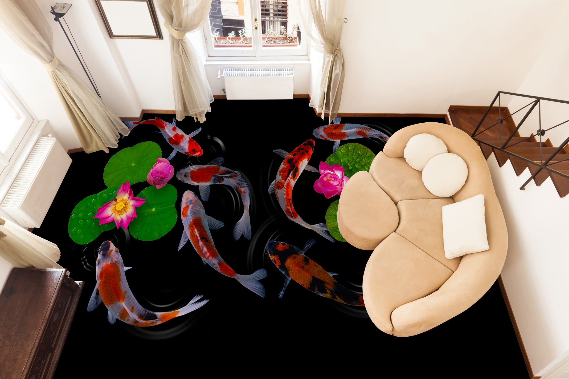 3D Lucky Deep Pink Water Lilies 464 Floor Mural  Wallpaper Murals Rug & Mat Print Epoxy waterproof bath floor