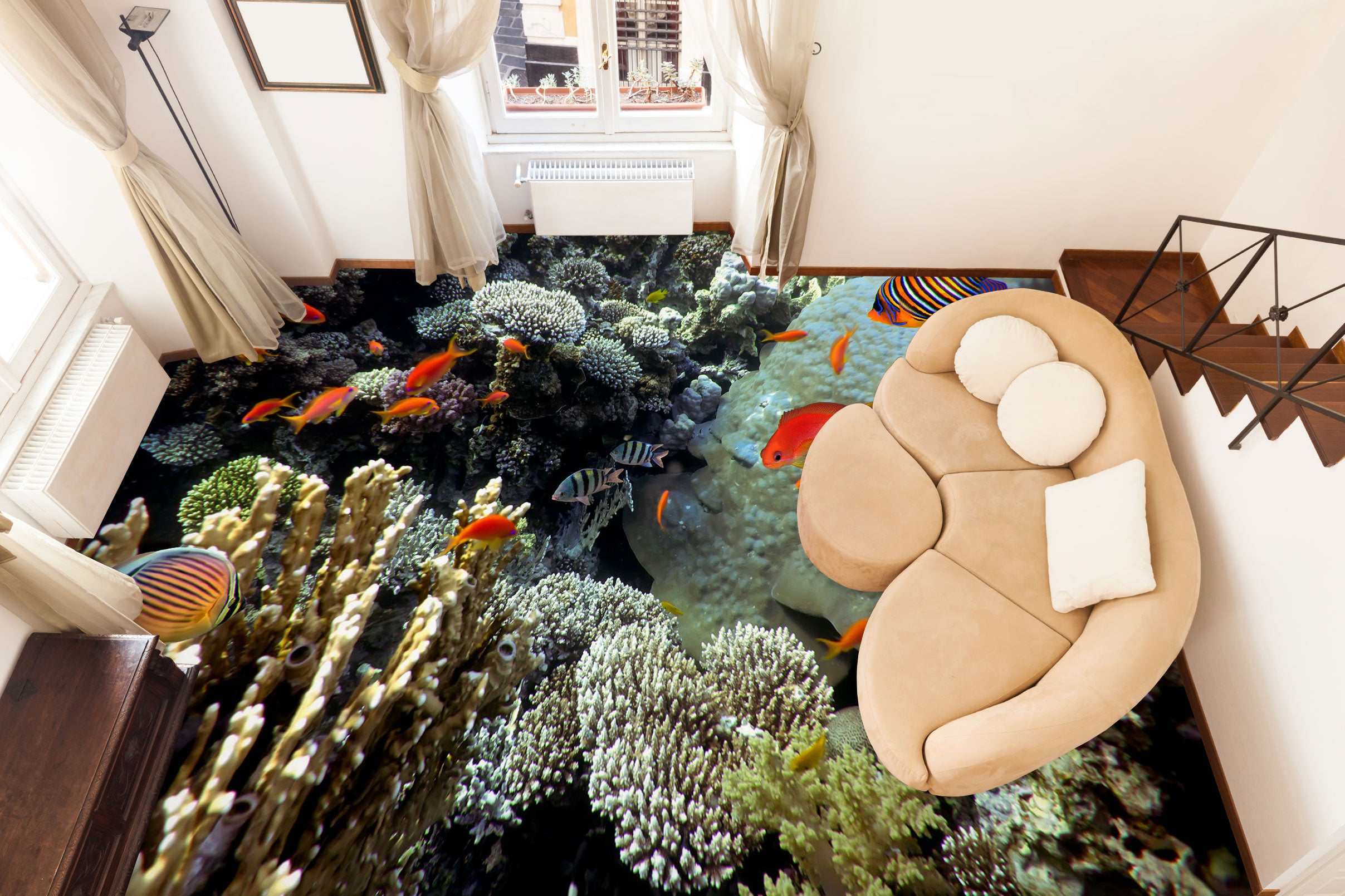 3D Color Striped Fish 613 Floor Mural  Wallpaper Murals Rug & Mat Print Epoxy waterproof bath floor