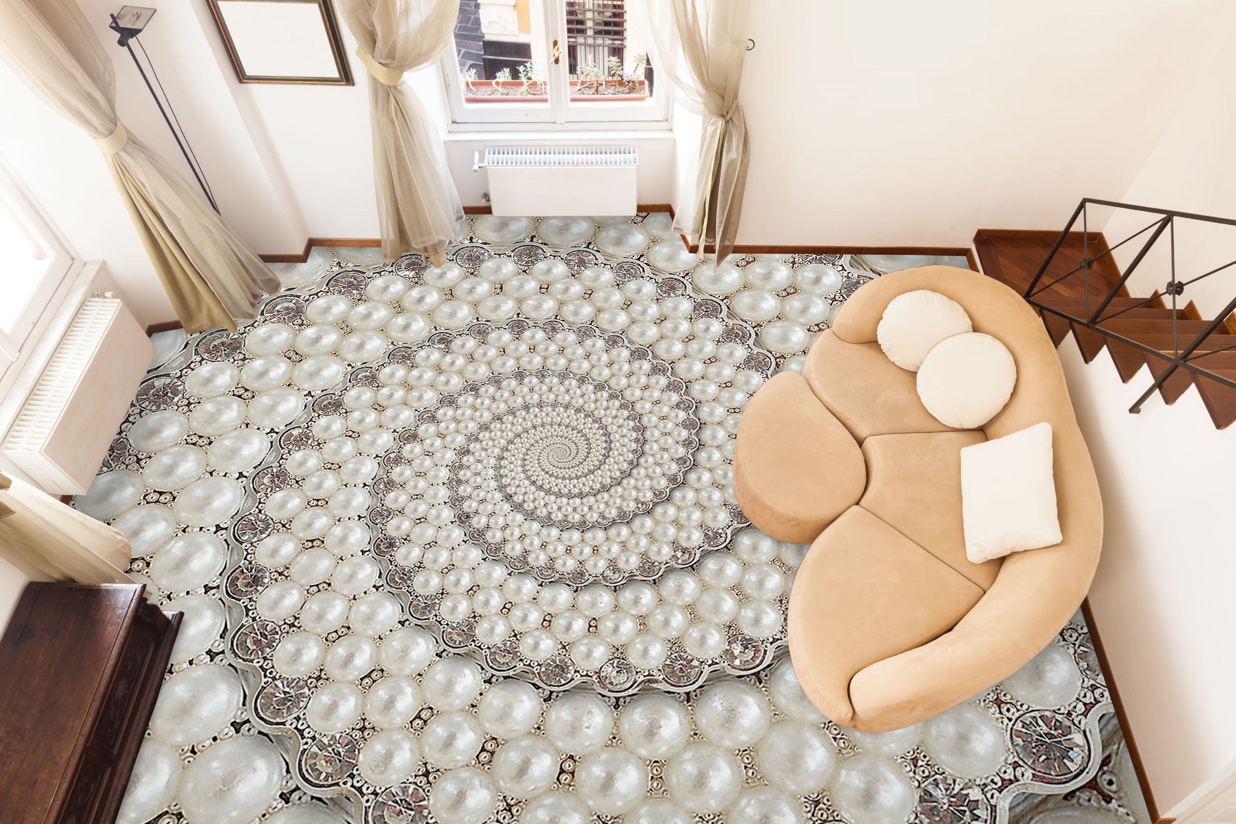3D Pearl Spiral Staircase 571 Floor Mural
