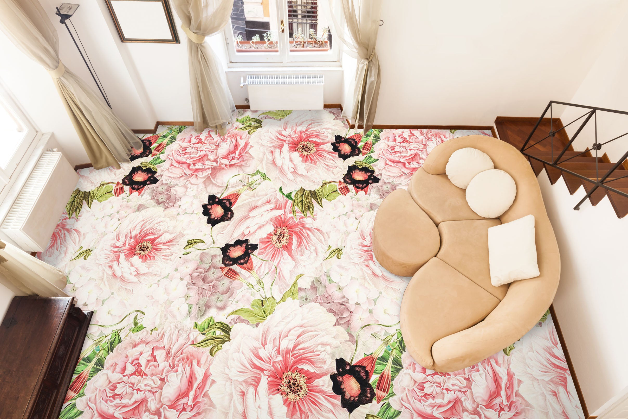 3D Pink Flowers 99209 Uta Naumann Floor Mural  Wallpaper Murals Self-Adhesive Removable Print Epoxy