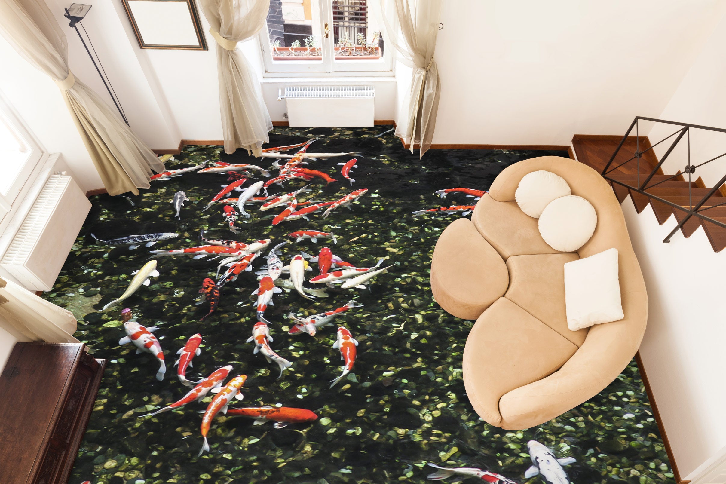 3D Lucky Koi Life 1018 Floor Mural  Wallpaper Murals Self-Adhesive Removable Print Epoxy