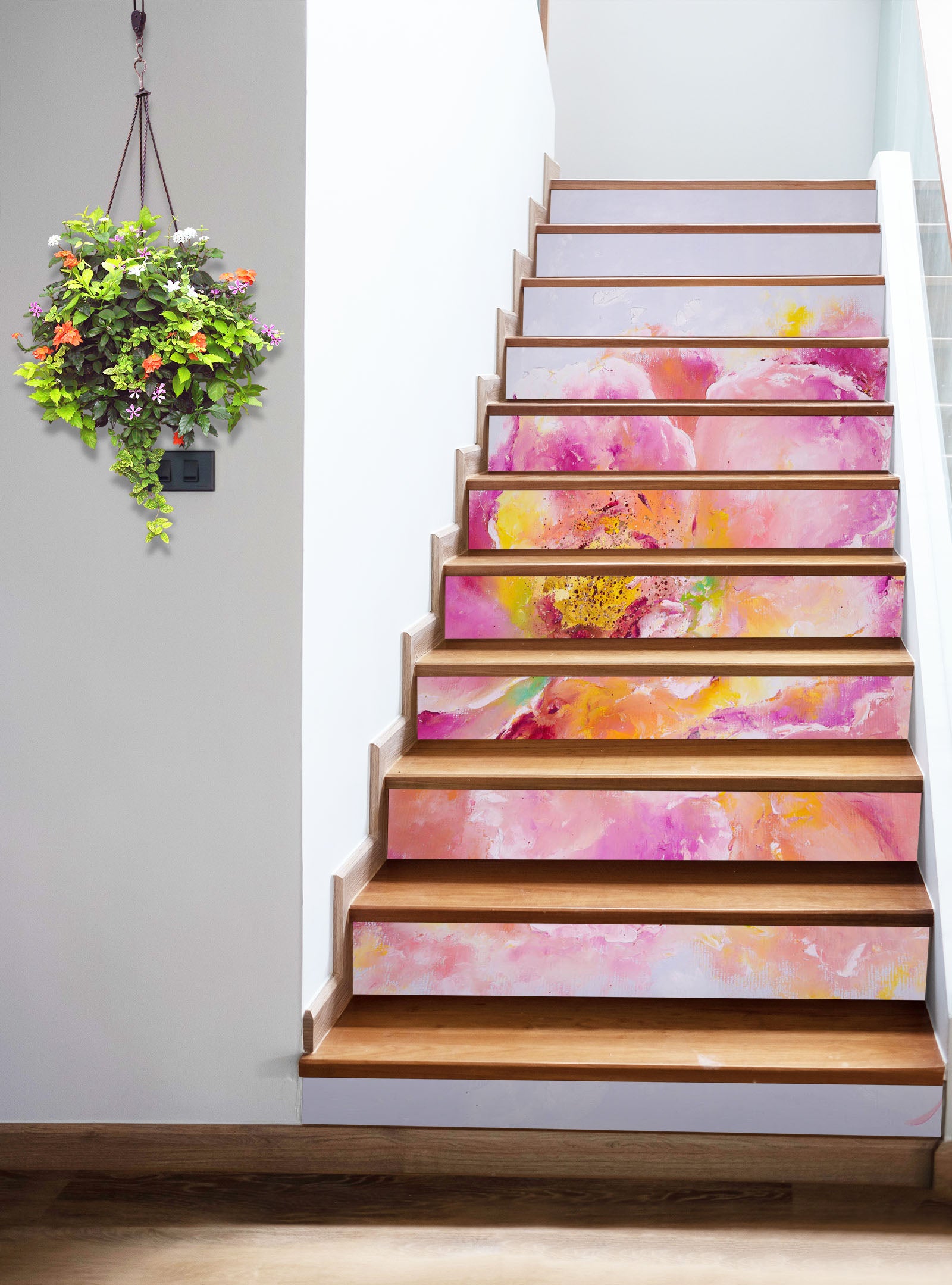 3D Watercolor Pink Flowers 2168 Skromova Marina Stair Risers