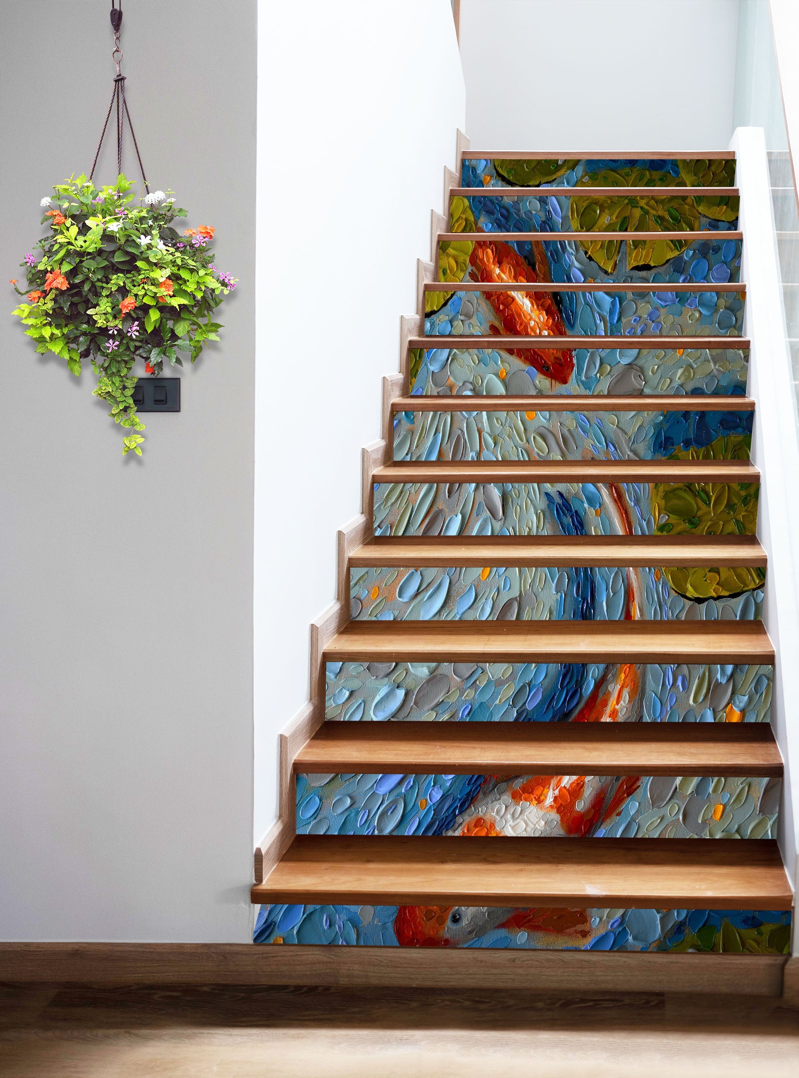 3D River Lotus Oil Painting 96147 Dena Tollefson Stair Risers