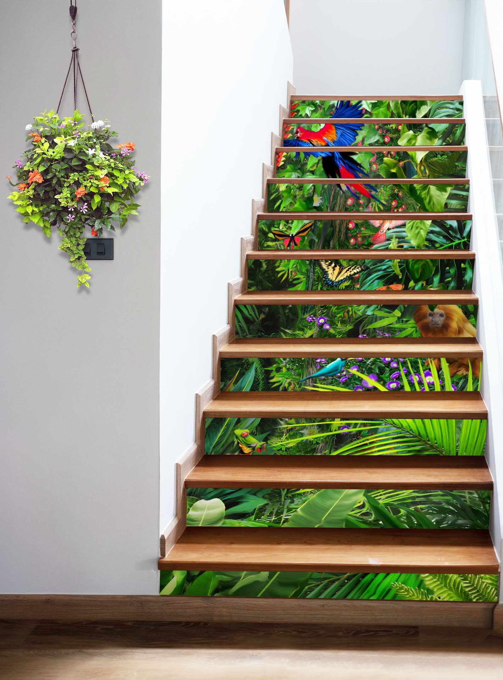3D Jungle Monkey Parrot 96210 Adrian Chesterman Stair Risers