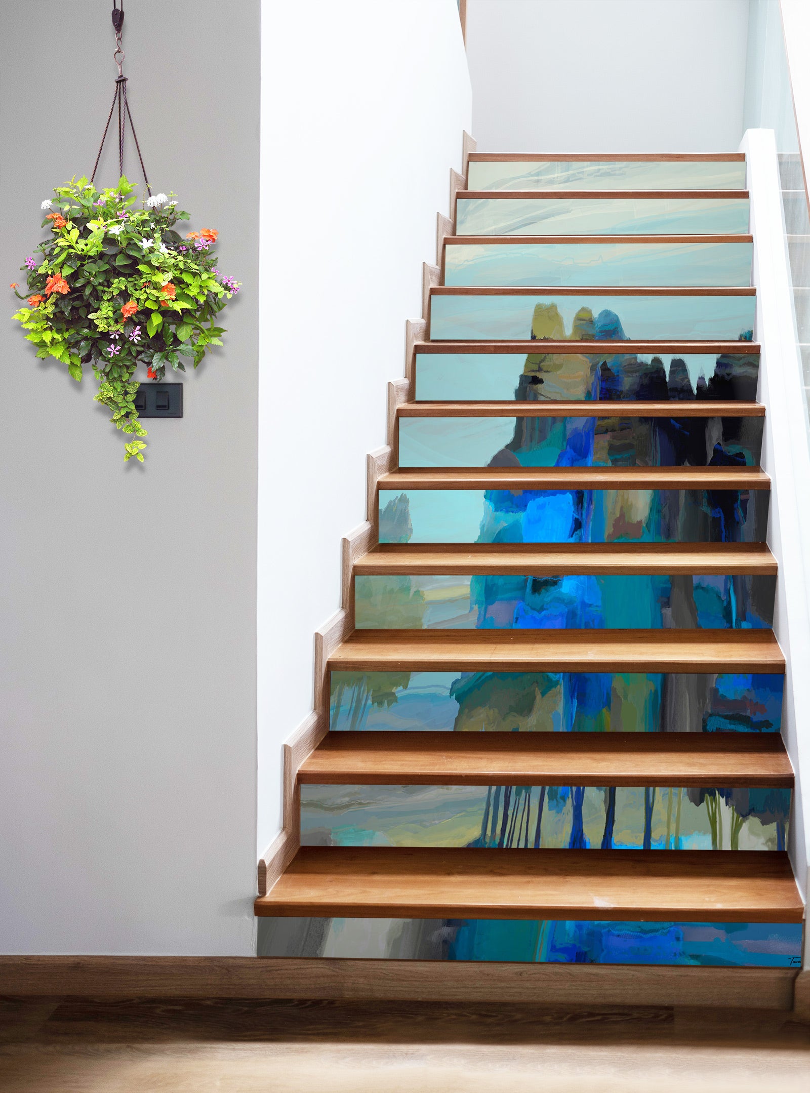 3D Blue Forest Paint Pattern 9476 Michael Tienhaara Stair Risers