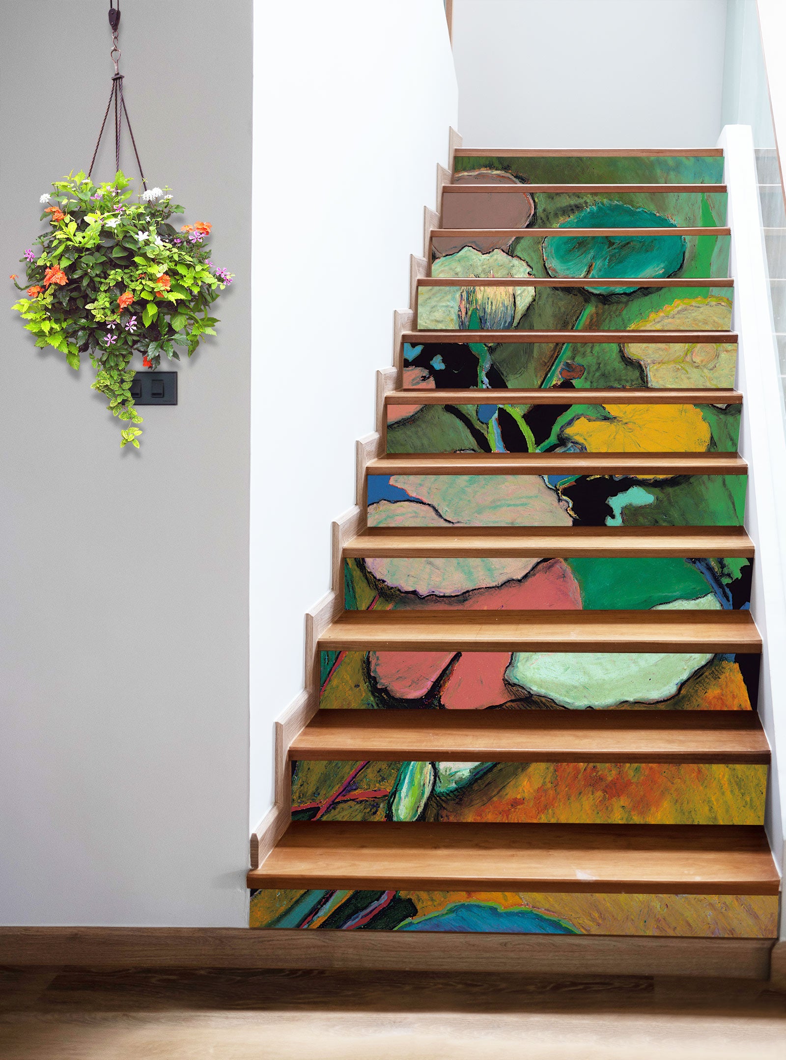 3D Lotus Leaf Color Oil Painting 90151 Allan P. Friedlander Stair Risers