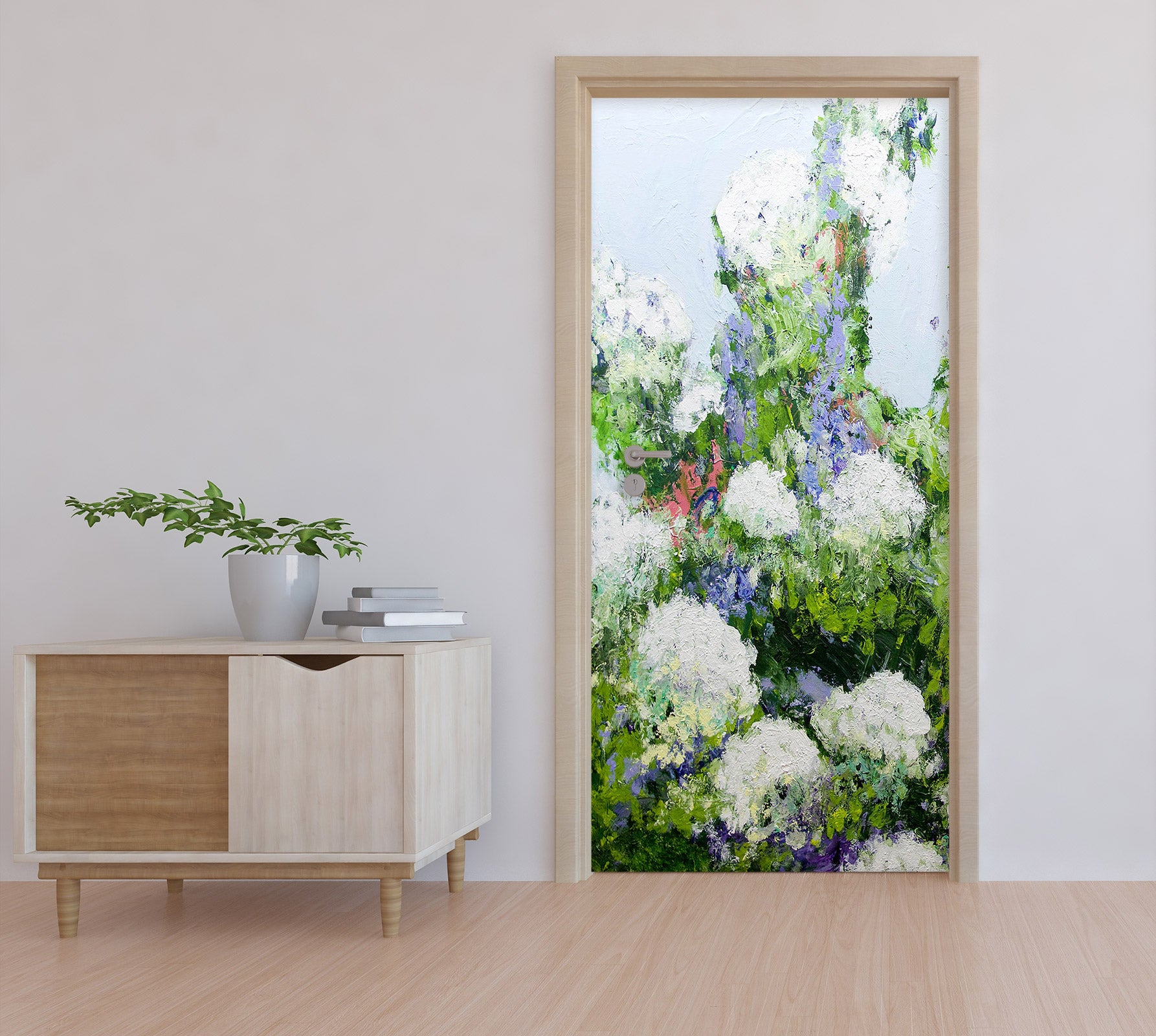 3D White Flowers Painting 93208 Allan P. Friedlander Door Mural