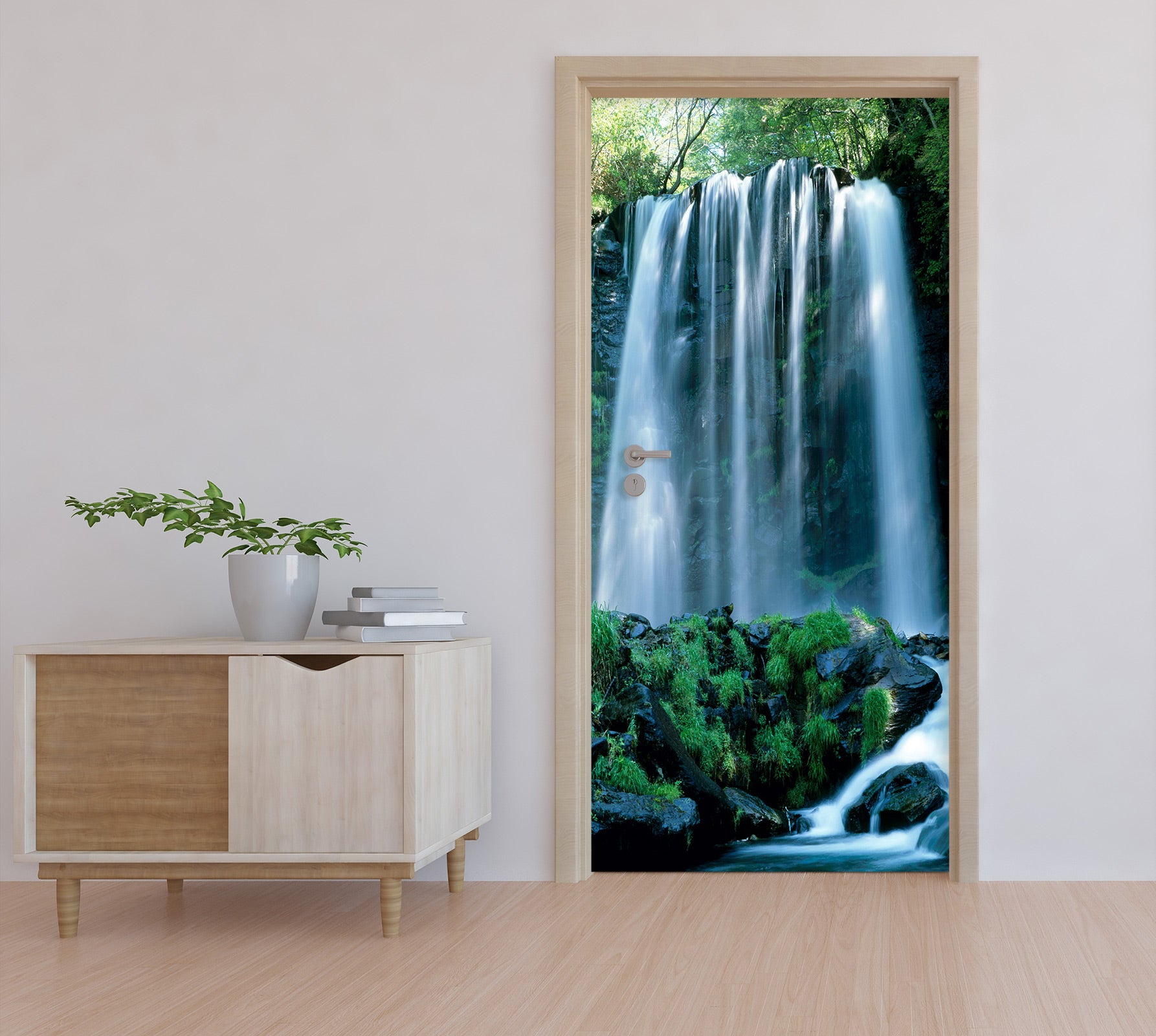3D Woods Waterfall Tree 079 Door Mural