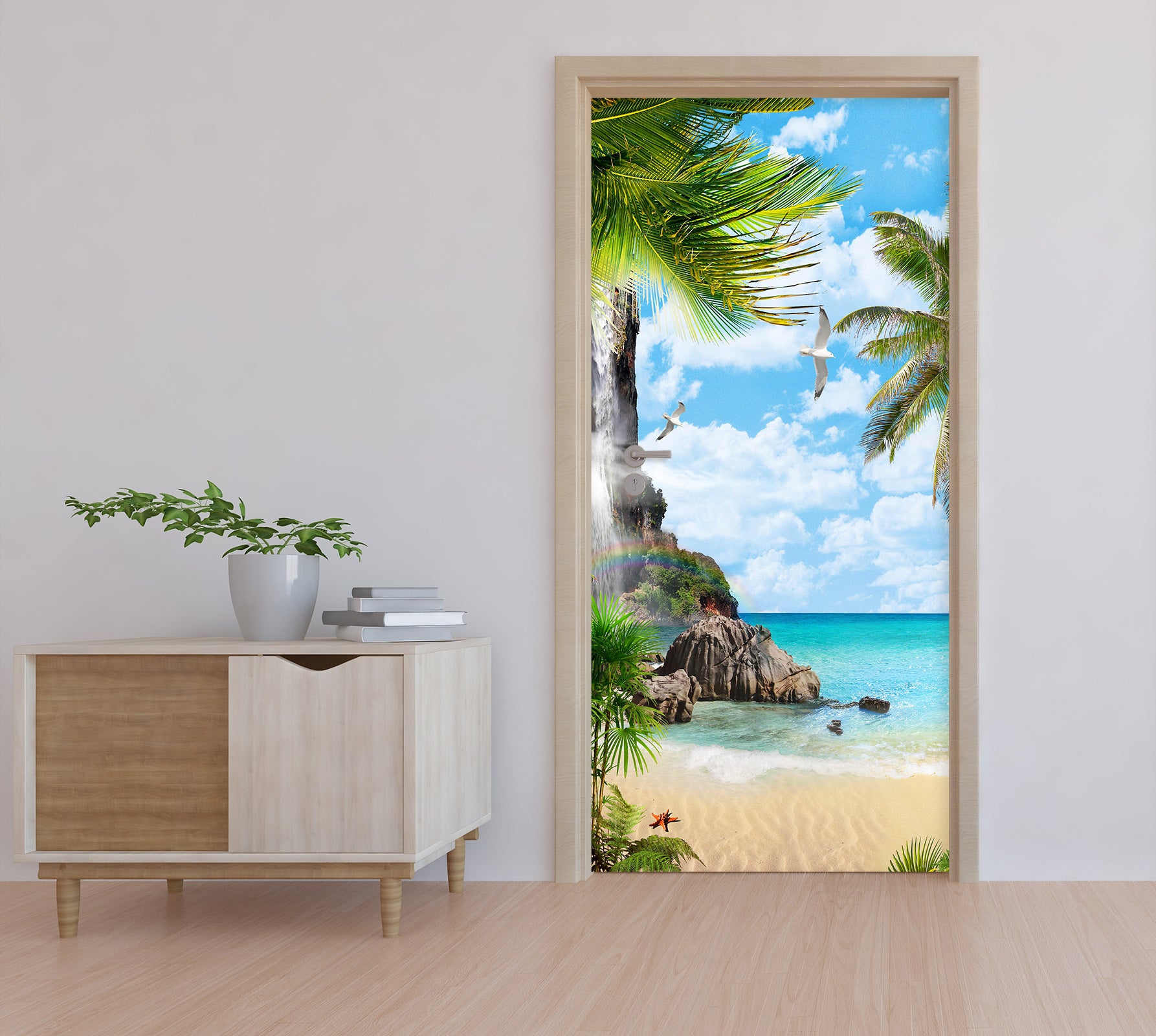 3D Beach Forest 228 Door Mural